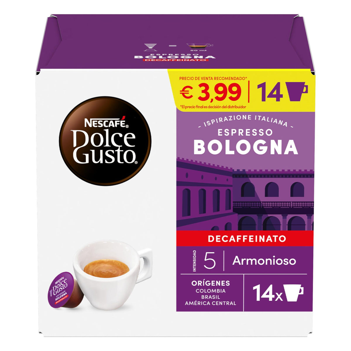 Café cápsula espresso bologna descafeinado Dolce gusto p14 231g