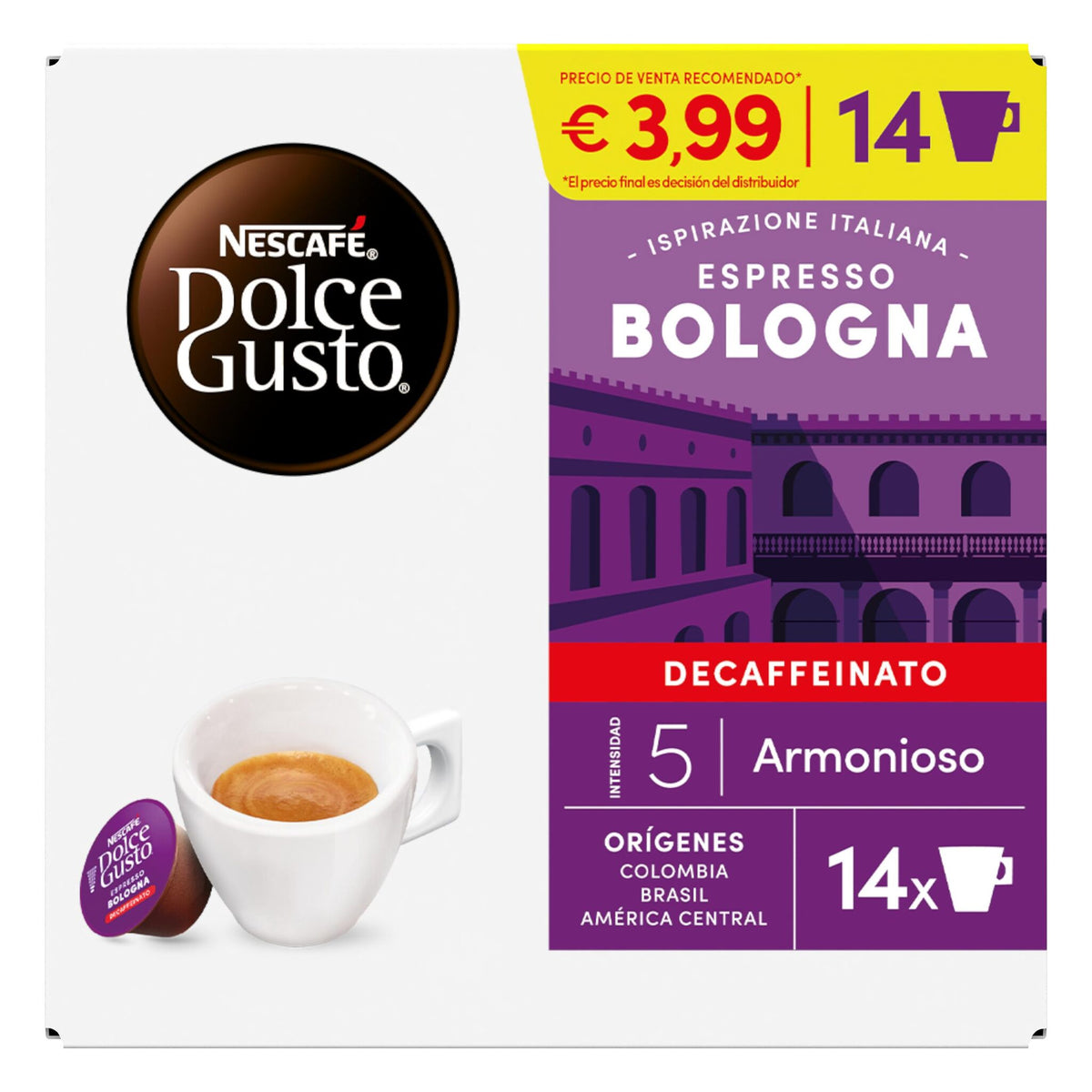 Café cápsula espresso bologna descafeinado Dolce gusto p14 231g