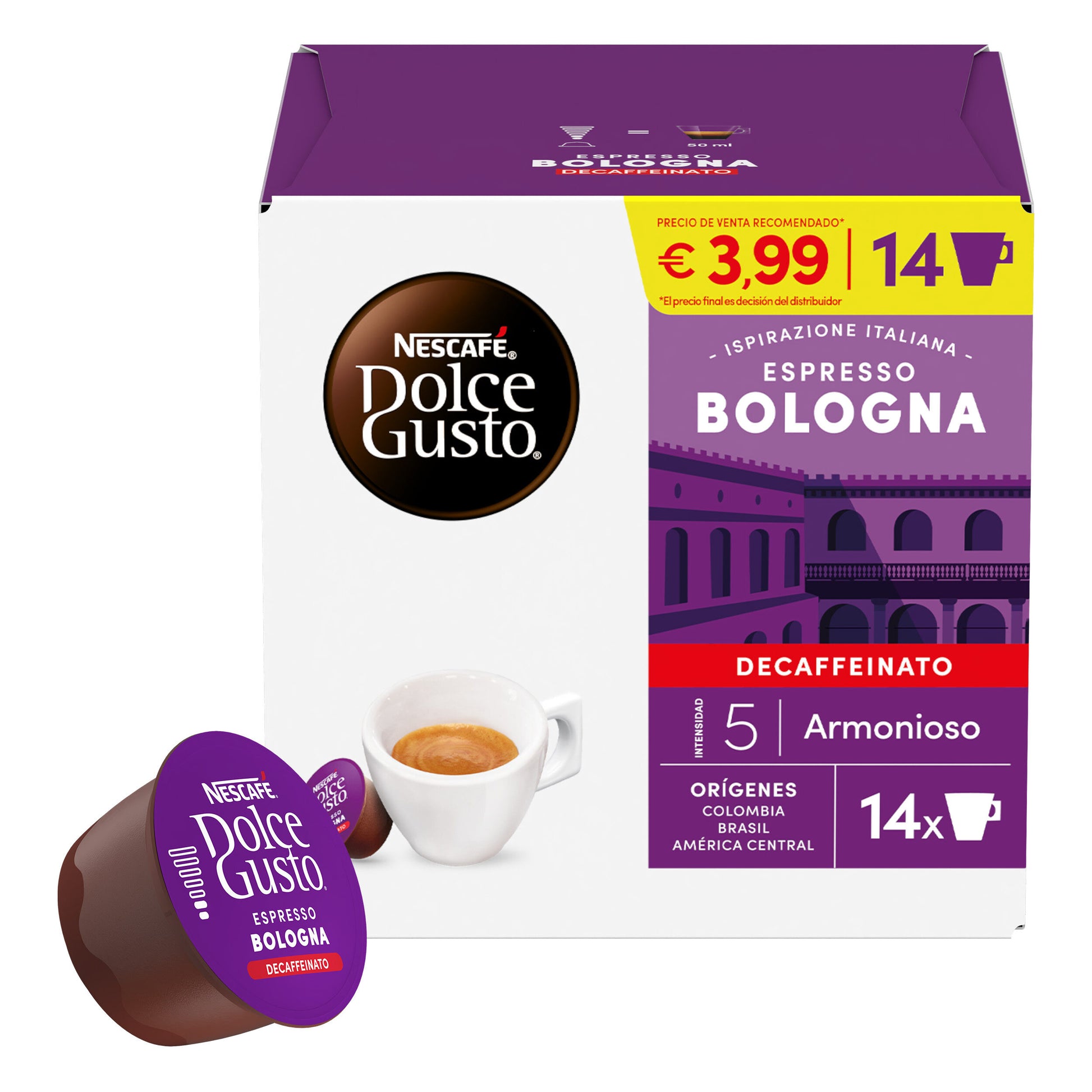Café cápsula espresso bologna descafeinado Dolce gusto p14 231g