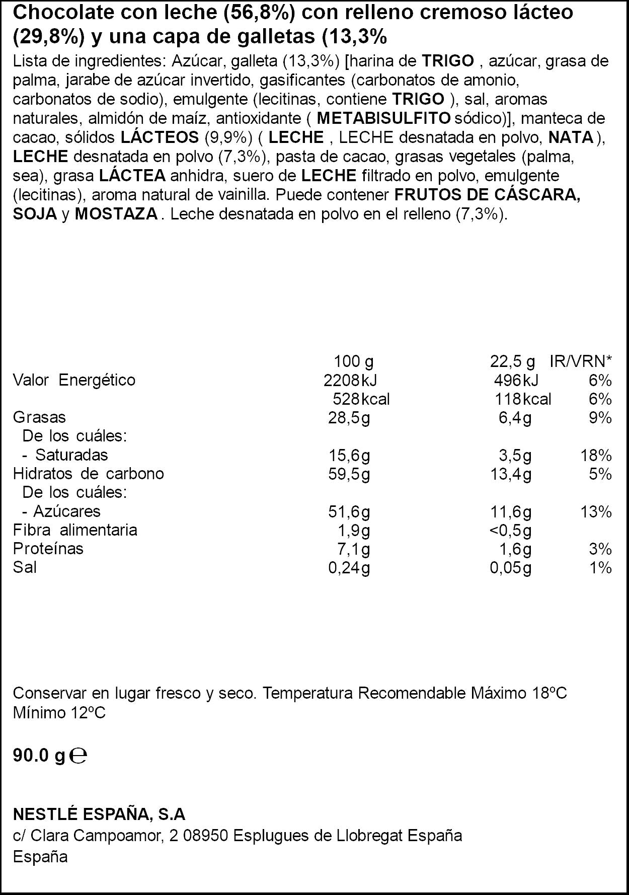 Chocolate c/leche trio cookies & cream Nestle 90g