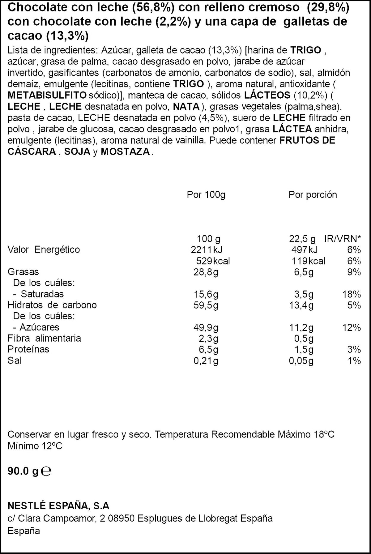 Chocolate c/leche trio extrachocolate Nestle 90g