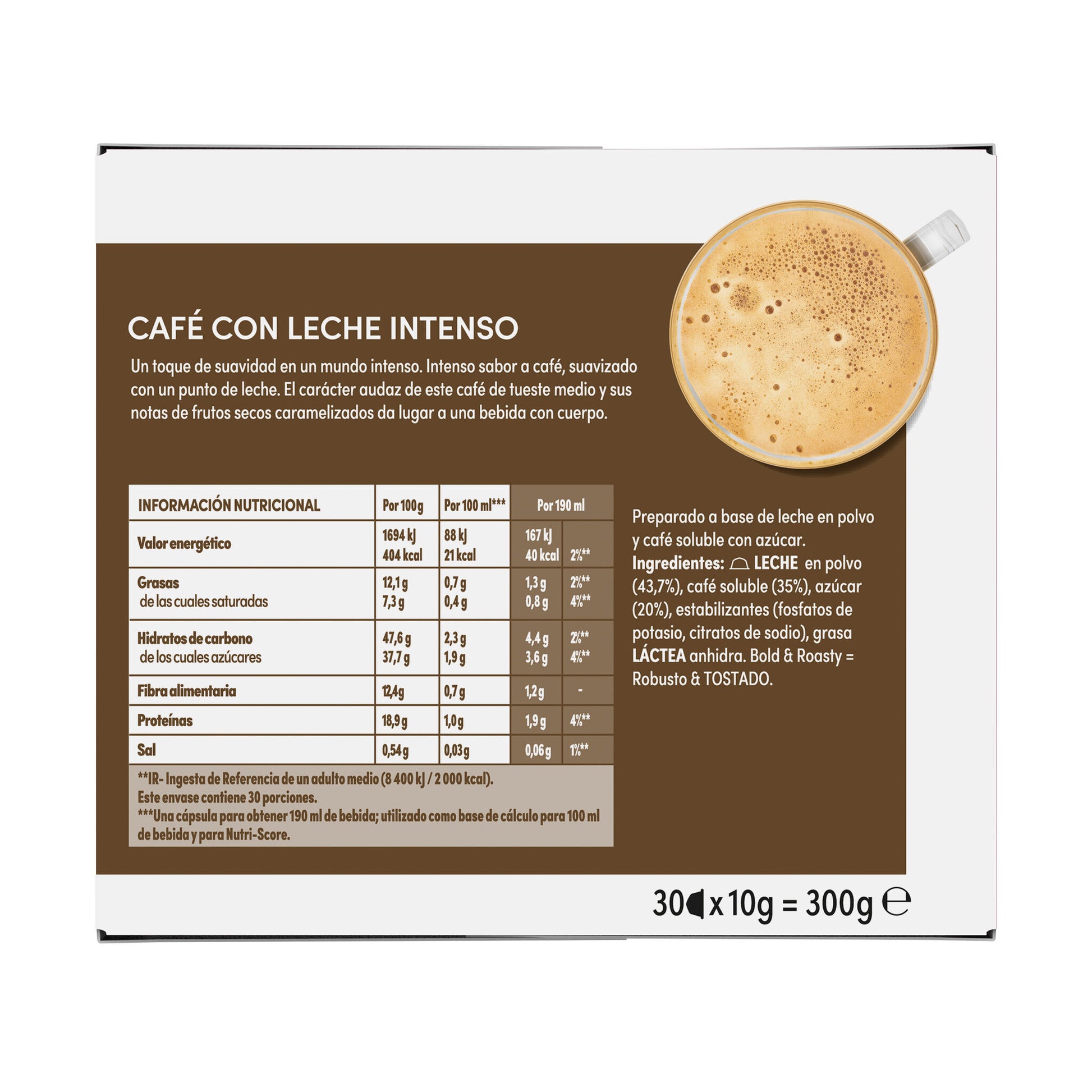 Café capsula intenso c/leche Dolce gusto p30