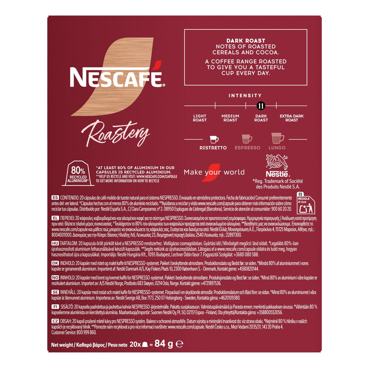 Cafe capsulas ristretto dark Nescafe p20 84g