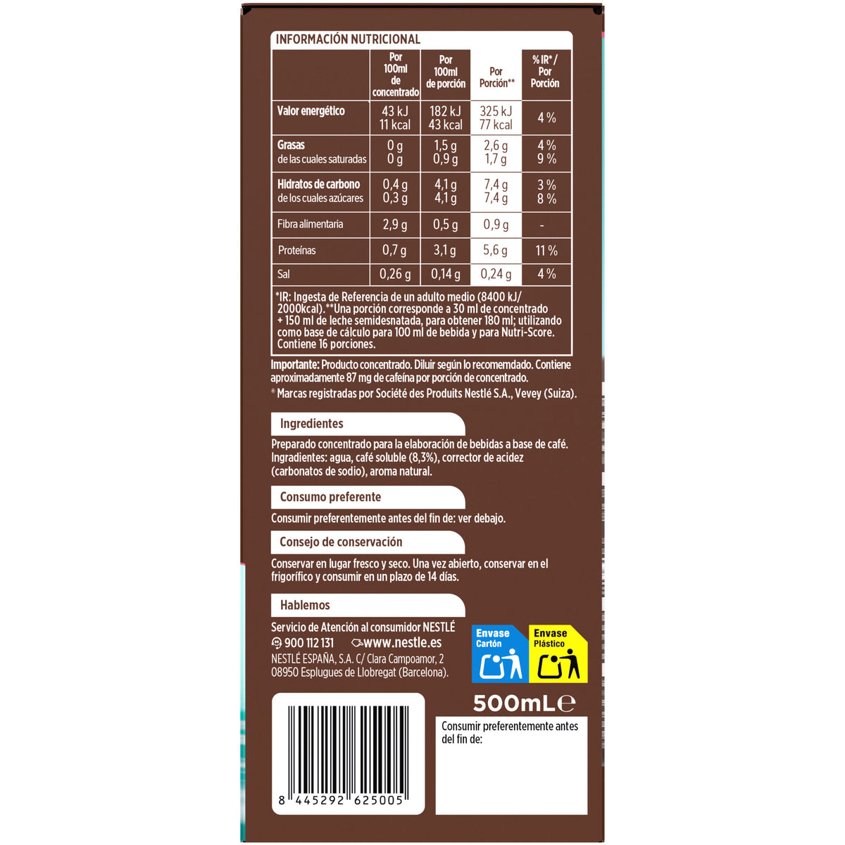 Concentrado cafe black s/az Nescafe 500ml