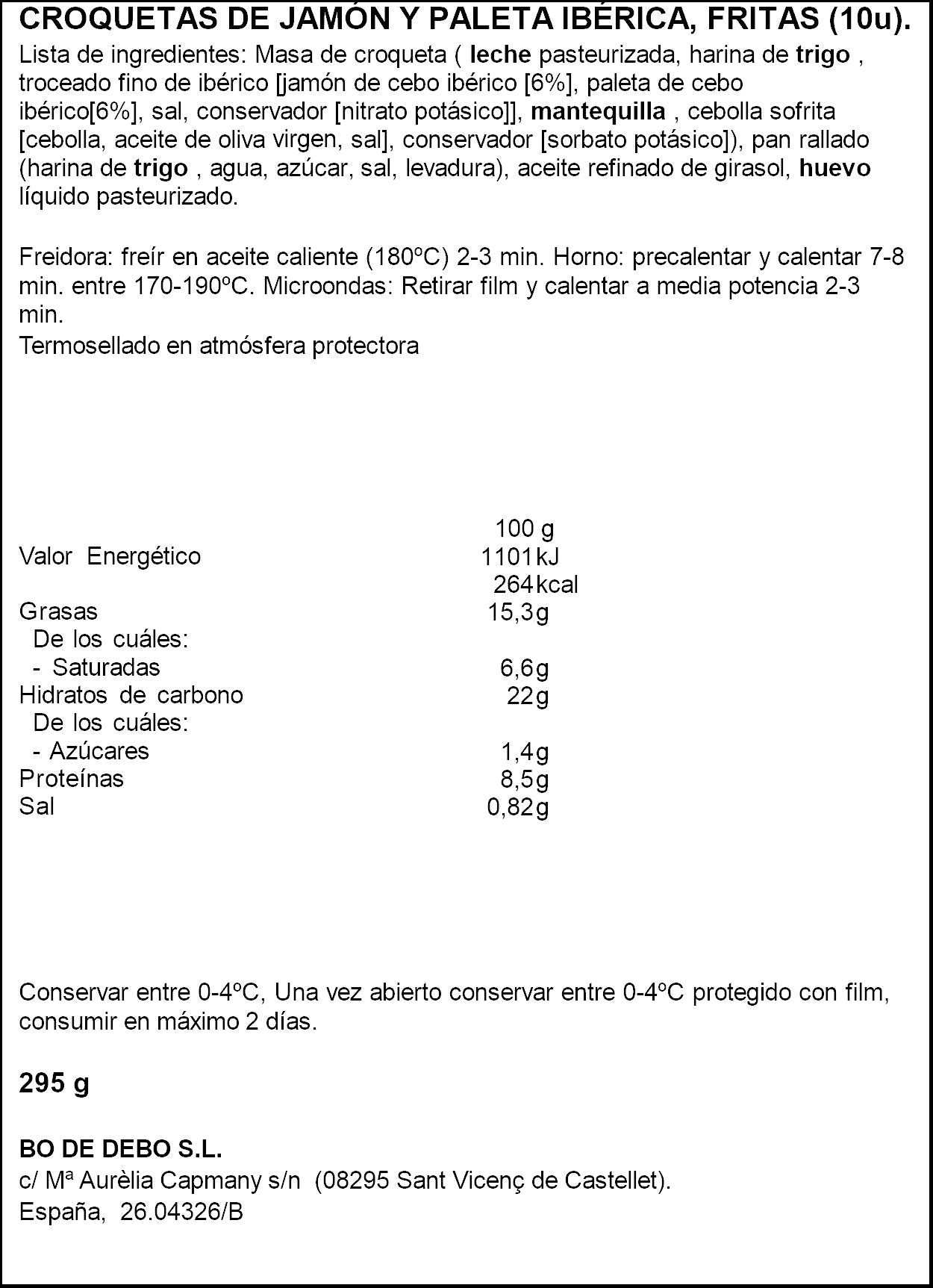 Croquetas jamon ibérico Bo de debo 295g