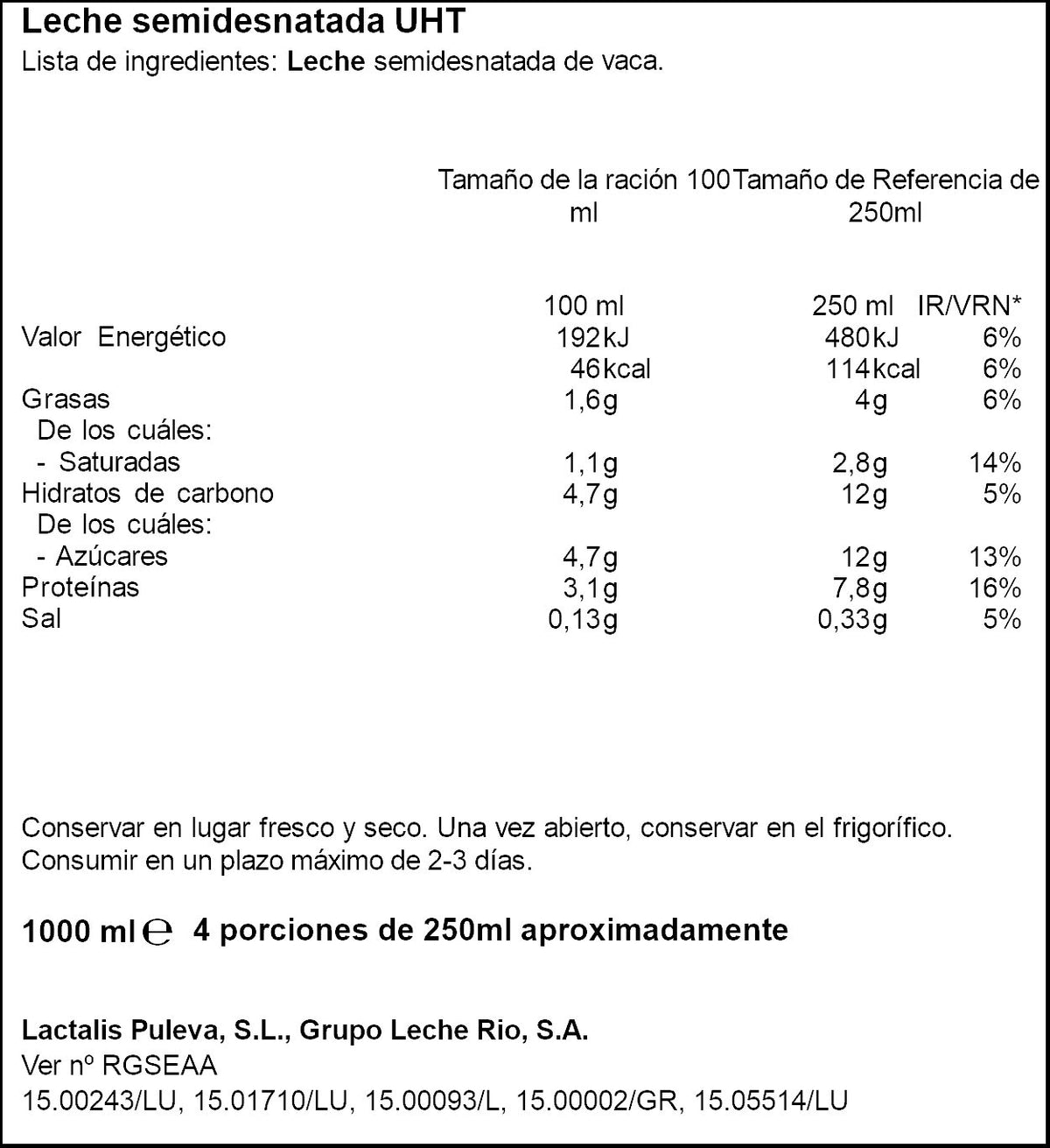 Leche semidesnatada Brick Ifa eliges 1l