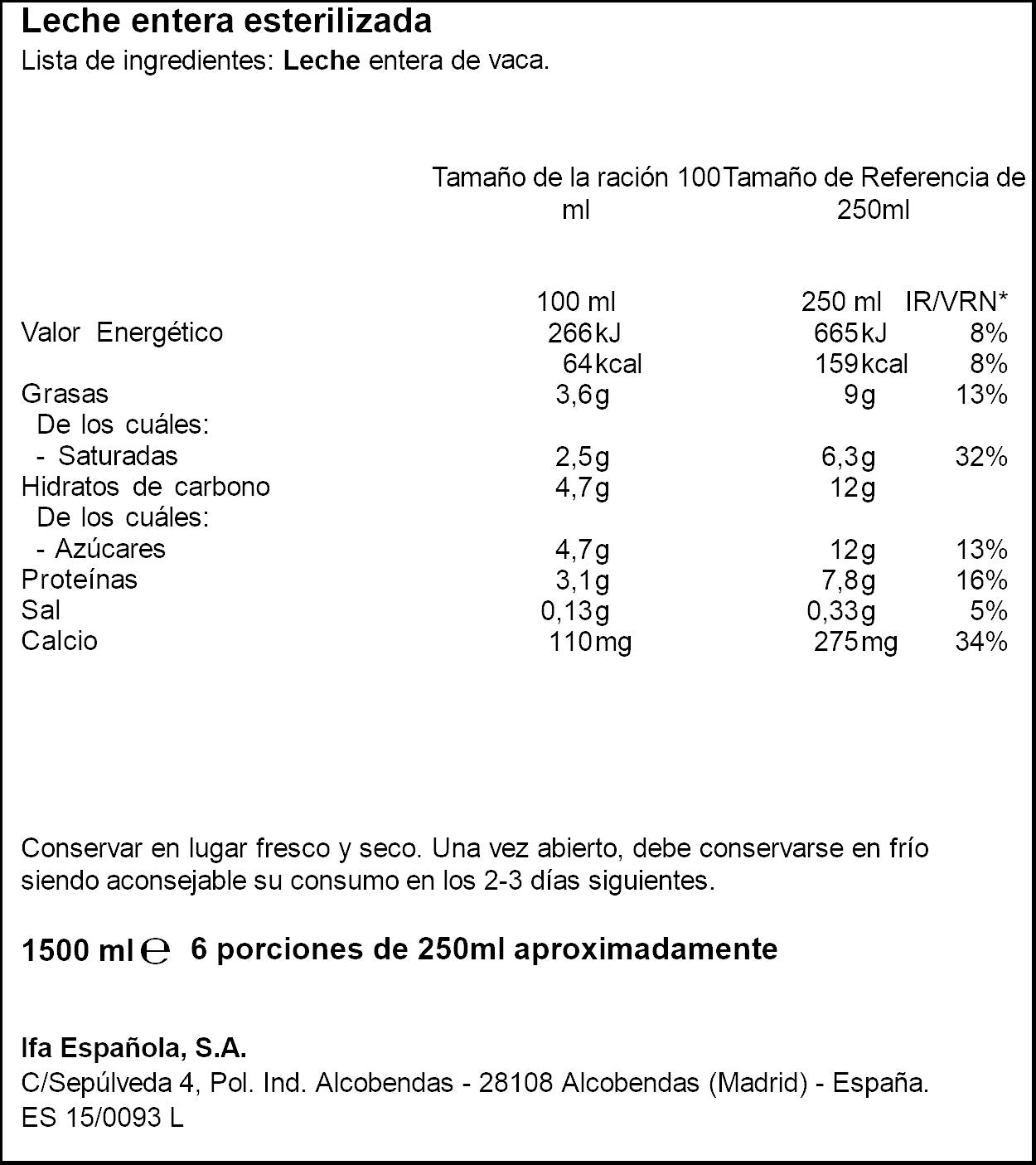 Leche entera botella Ifa eliges 1.5l