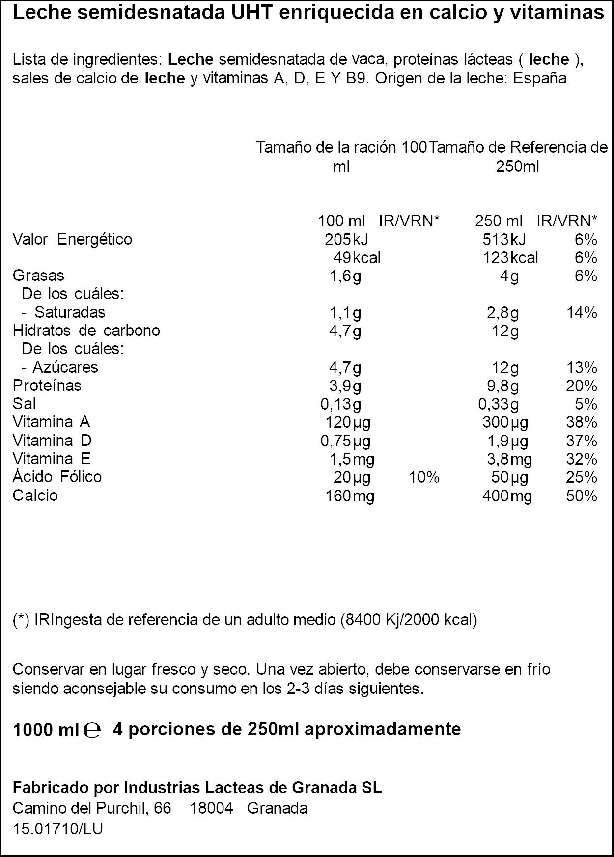 Leche semidesnatada calcio Ifa eliges 1l