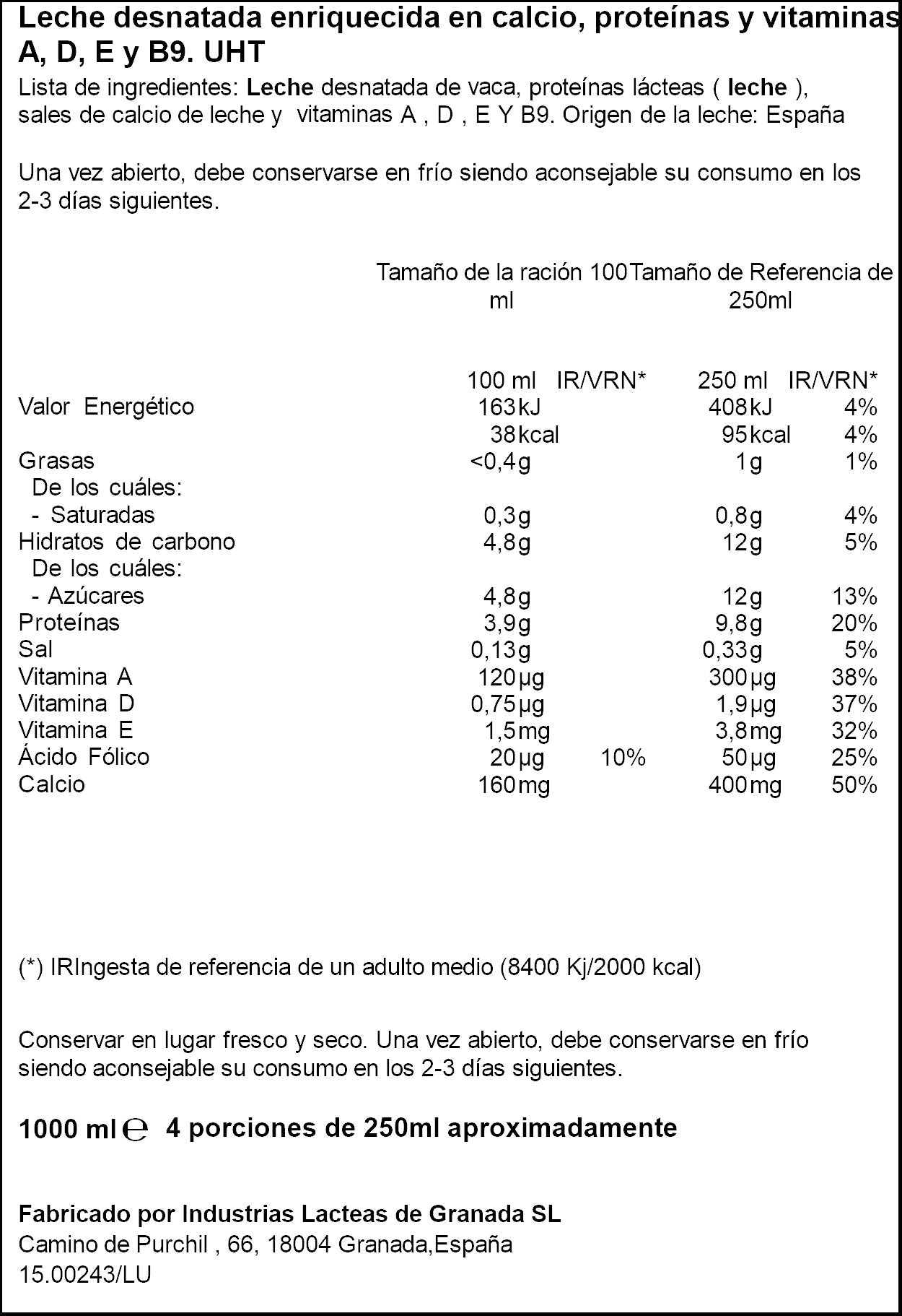 Leche desnatada calcio Ifa eliges 1l