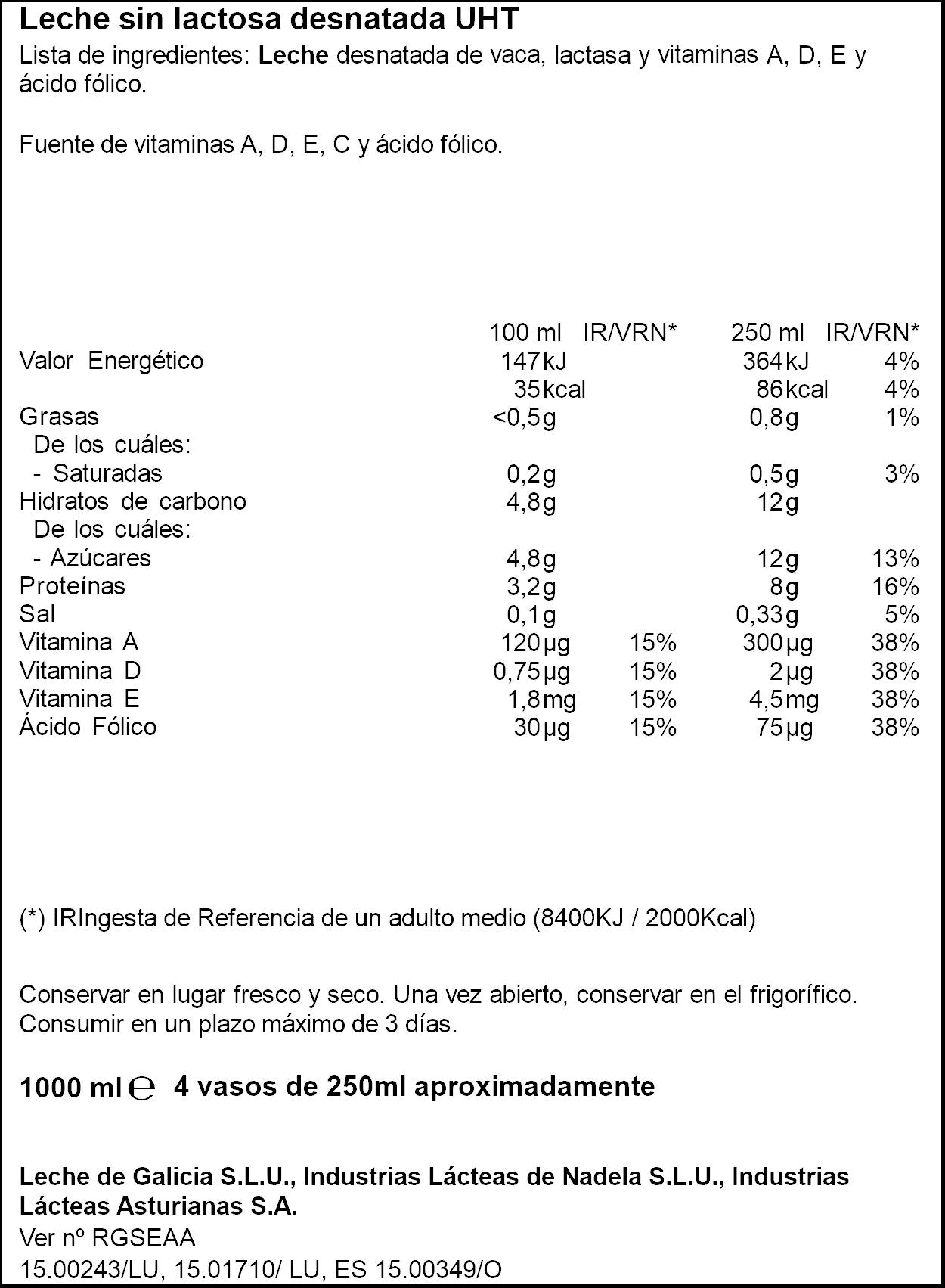 Leche desnatada sin lactosa Ifa eliges 1l