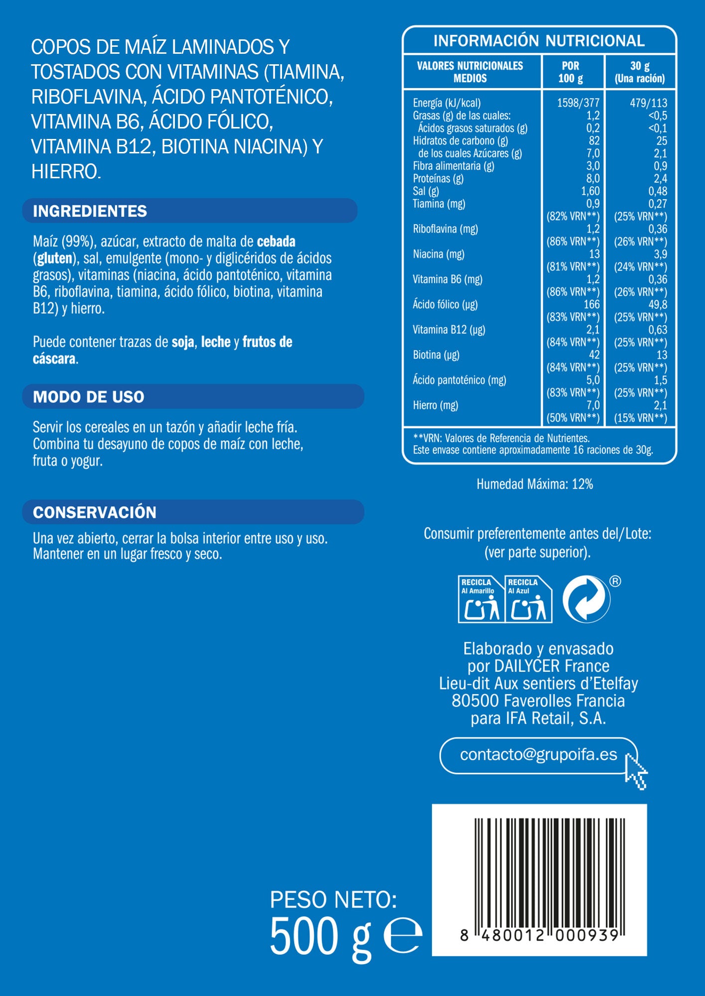 Cereal copo maíz maiz Ifa eliges 500g