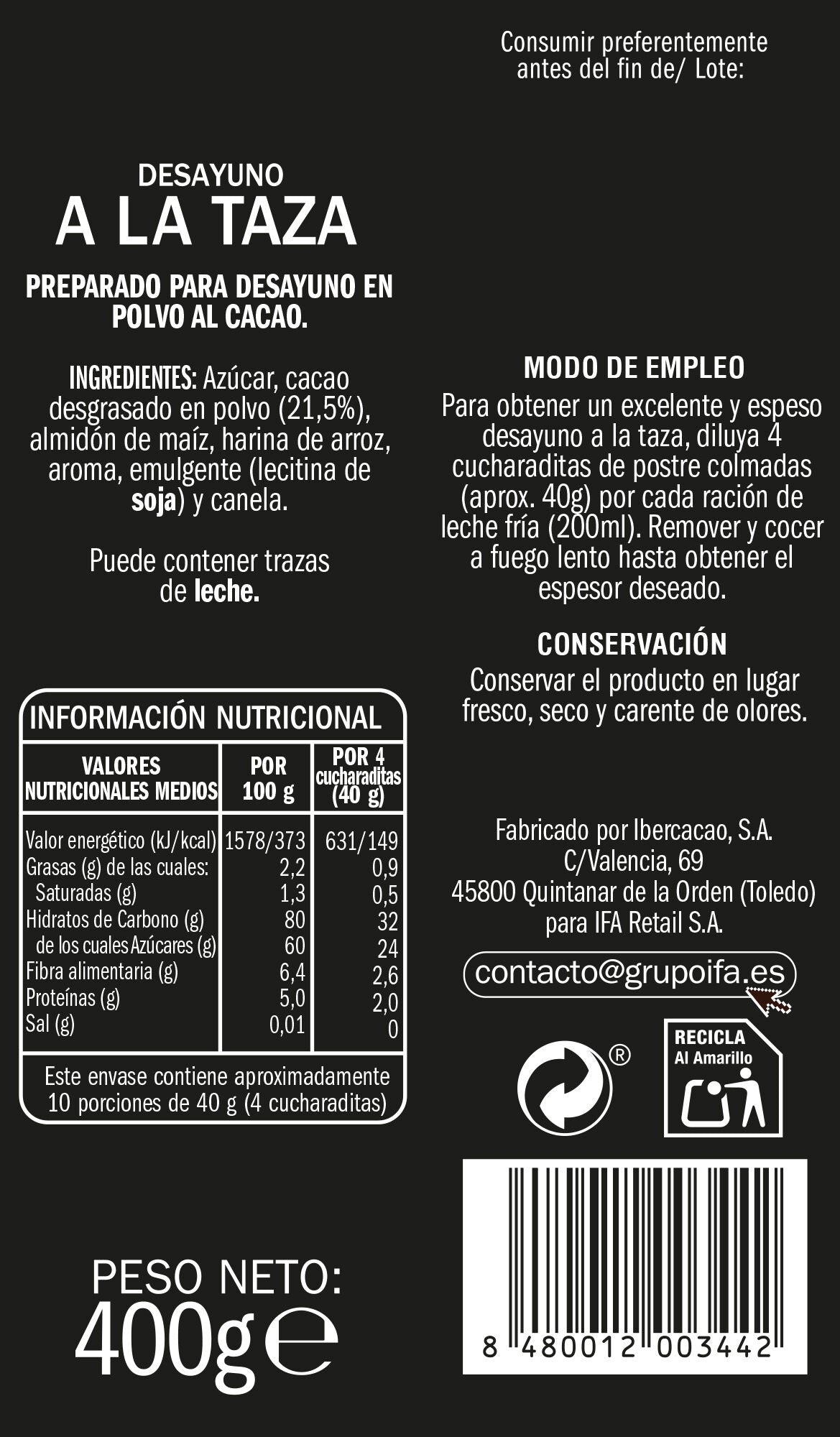 Chocolate a la taza Ifa eliges 400g