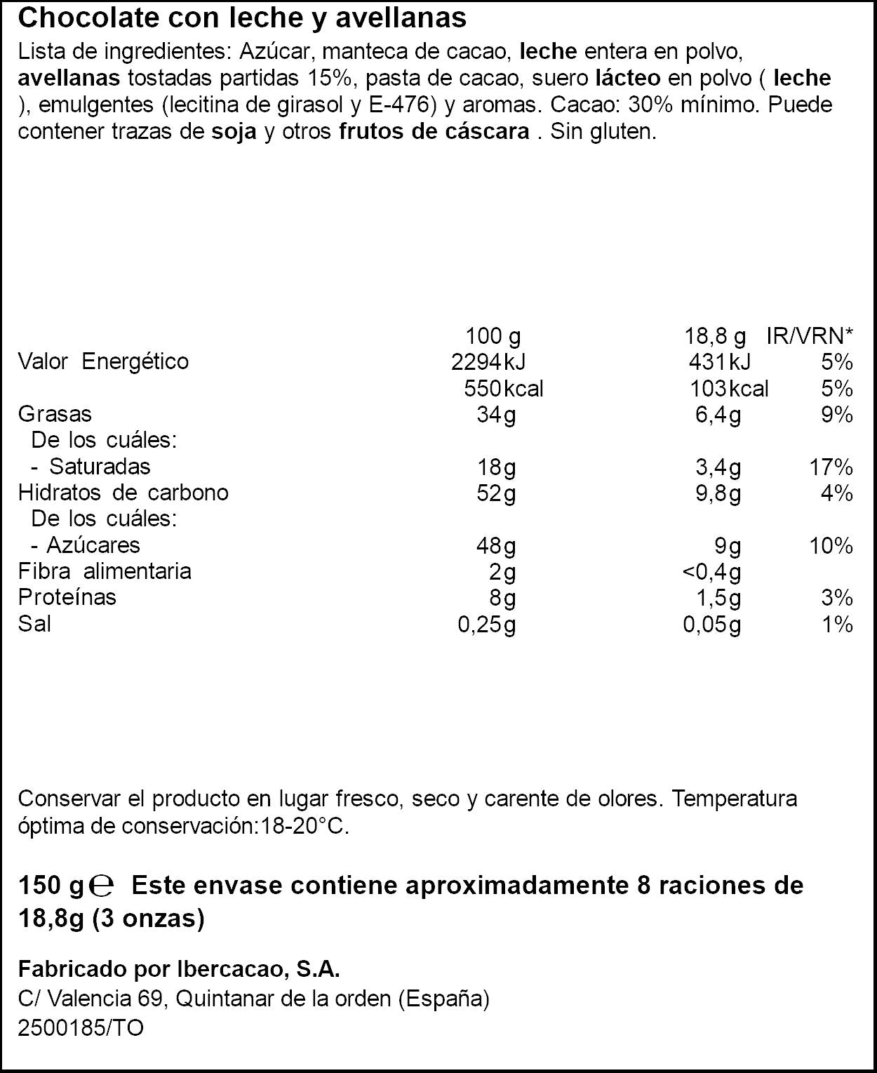 Chocolate leche avellana Ifa eliges 150g