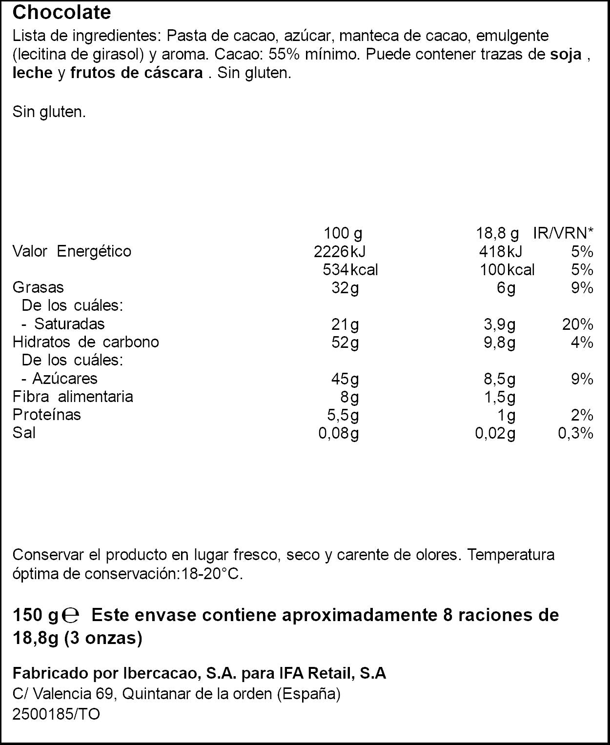 Chocolate extra negro Ifa eliges 150g