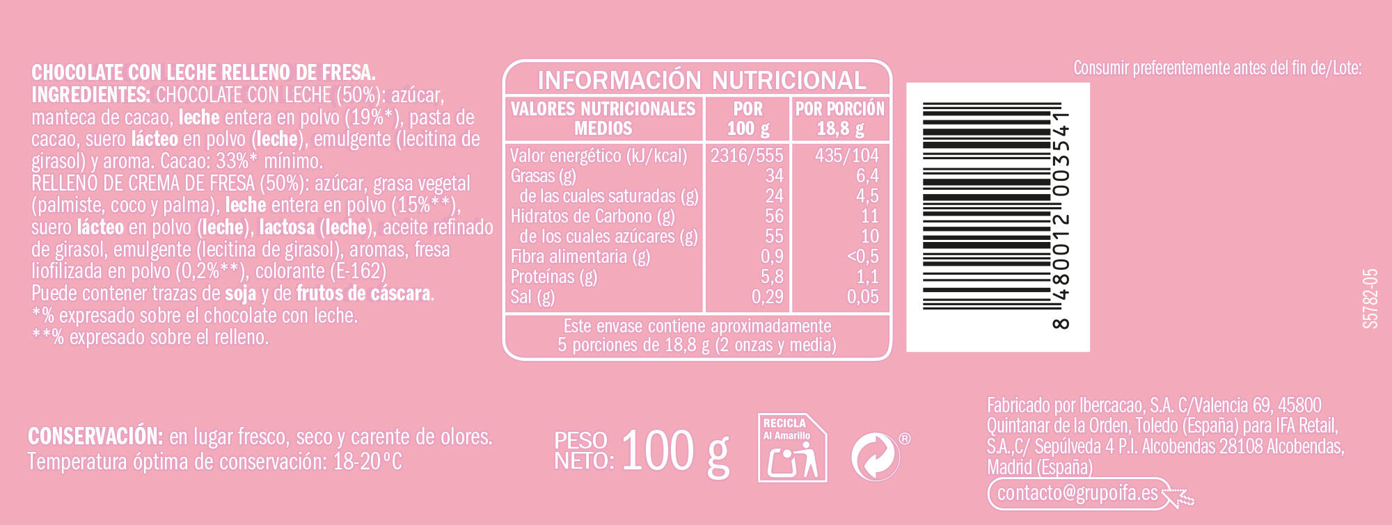 Chocolate con fresa Ifa eliges 100g