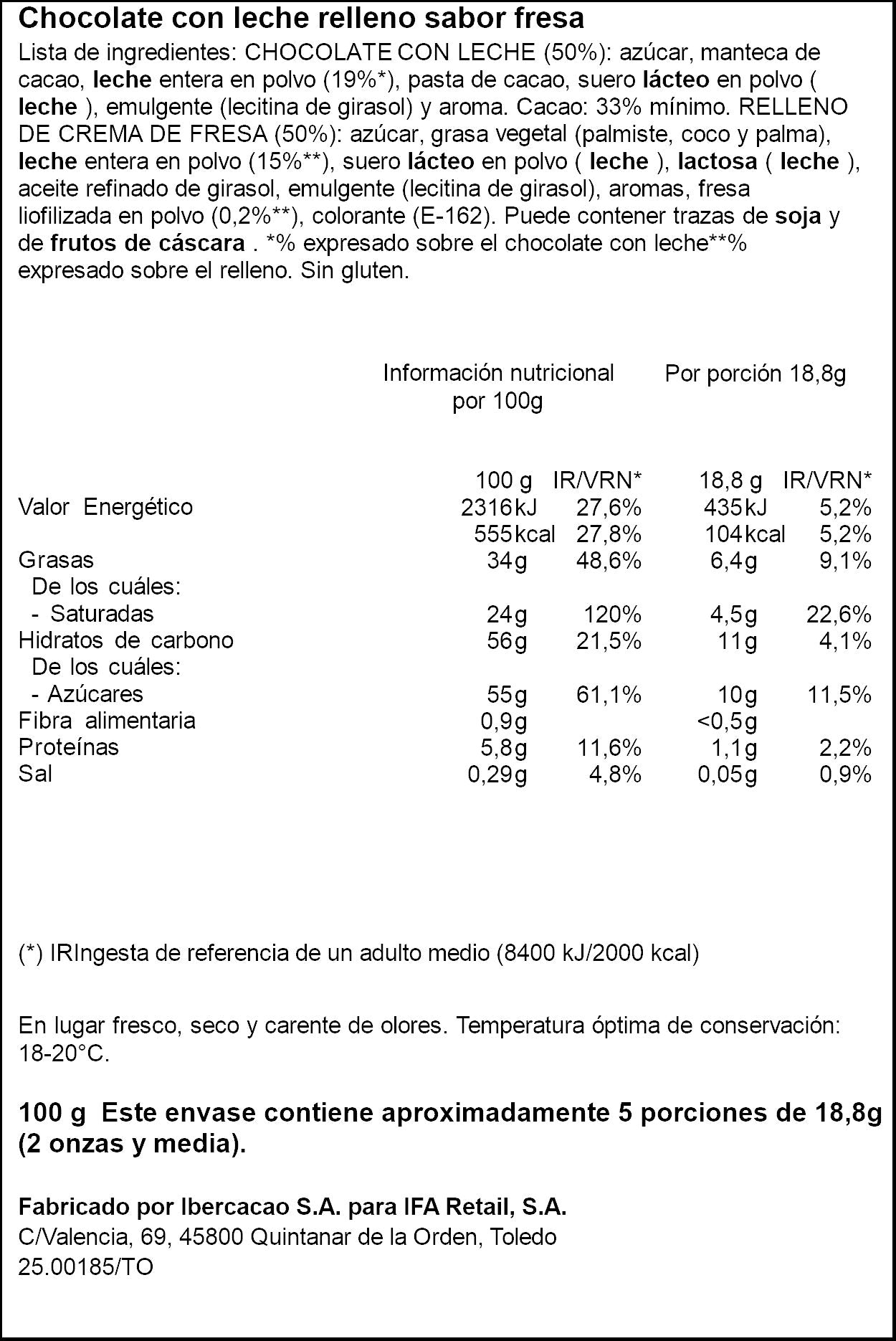 Chocolate con fresa Ifa eliges 100g