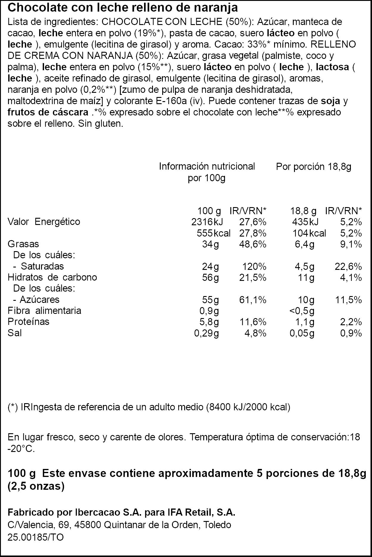 Chocolate con naranja Ifa eliges 100g