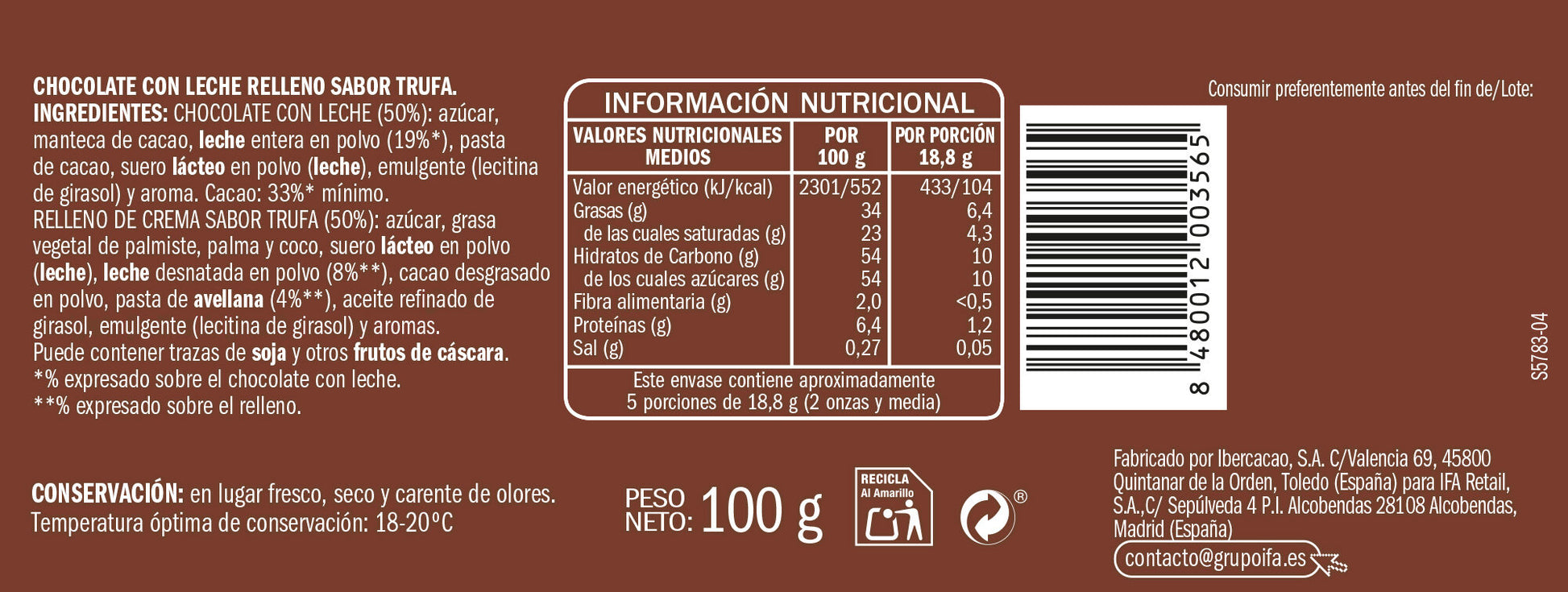 Chocolate con trufa Ifa eliges 100g