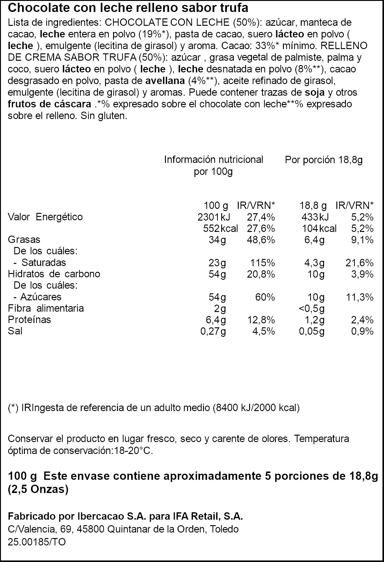 Chocolate con trufa Ifa eliges 100g