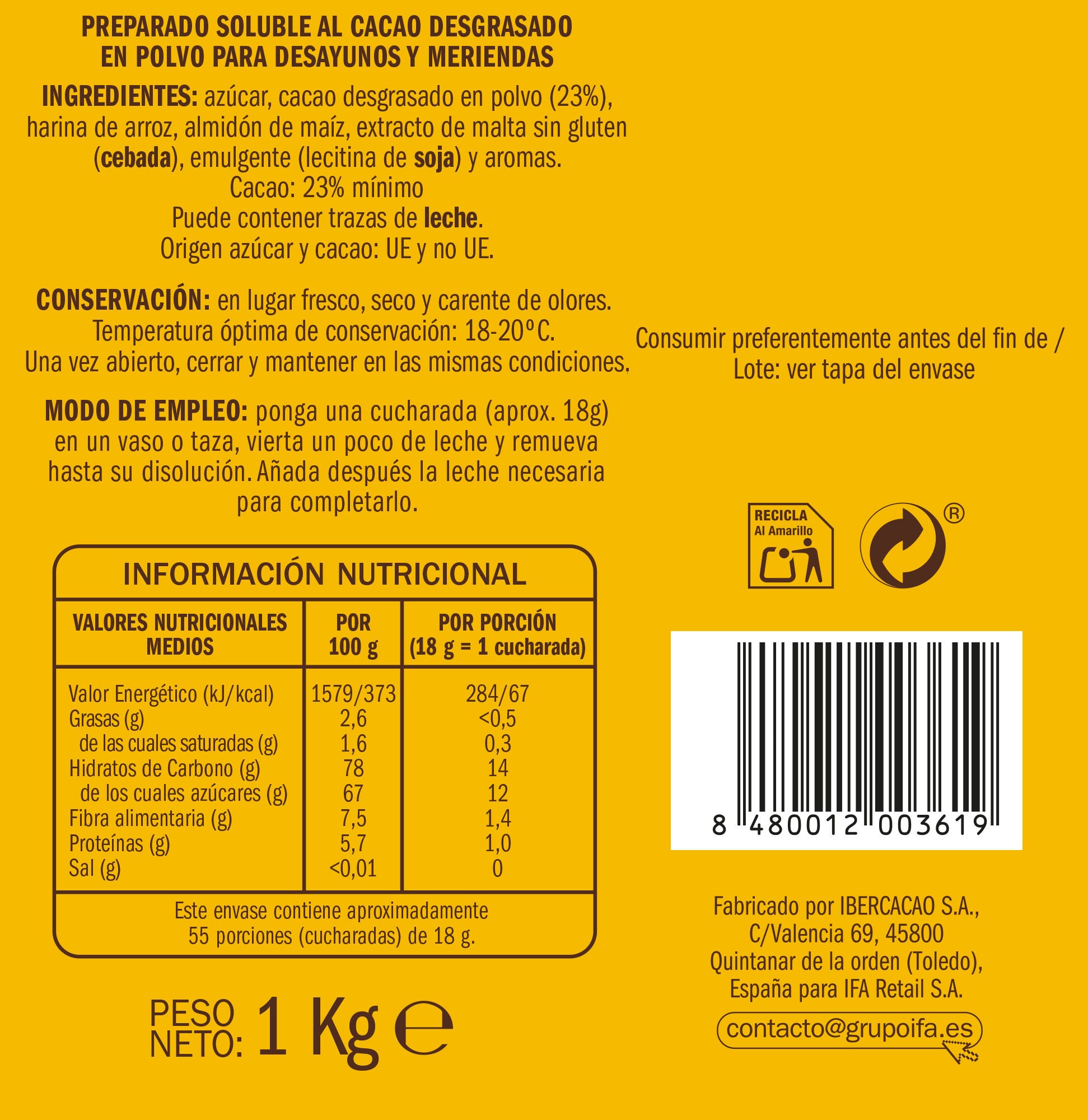 Cacao soluble  Ifa eliges 900g
