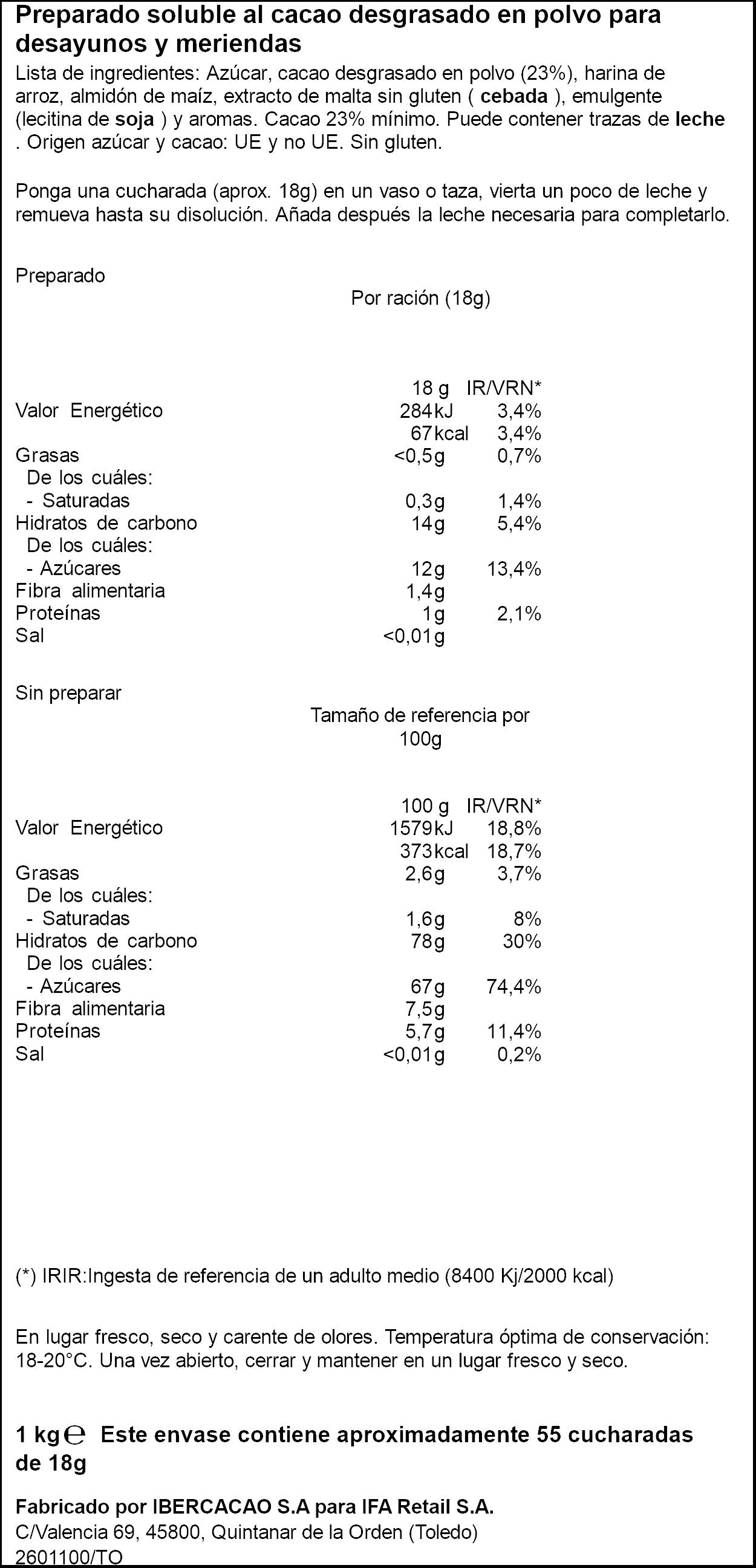 Cacao soluble  Ifa eliges 900g