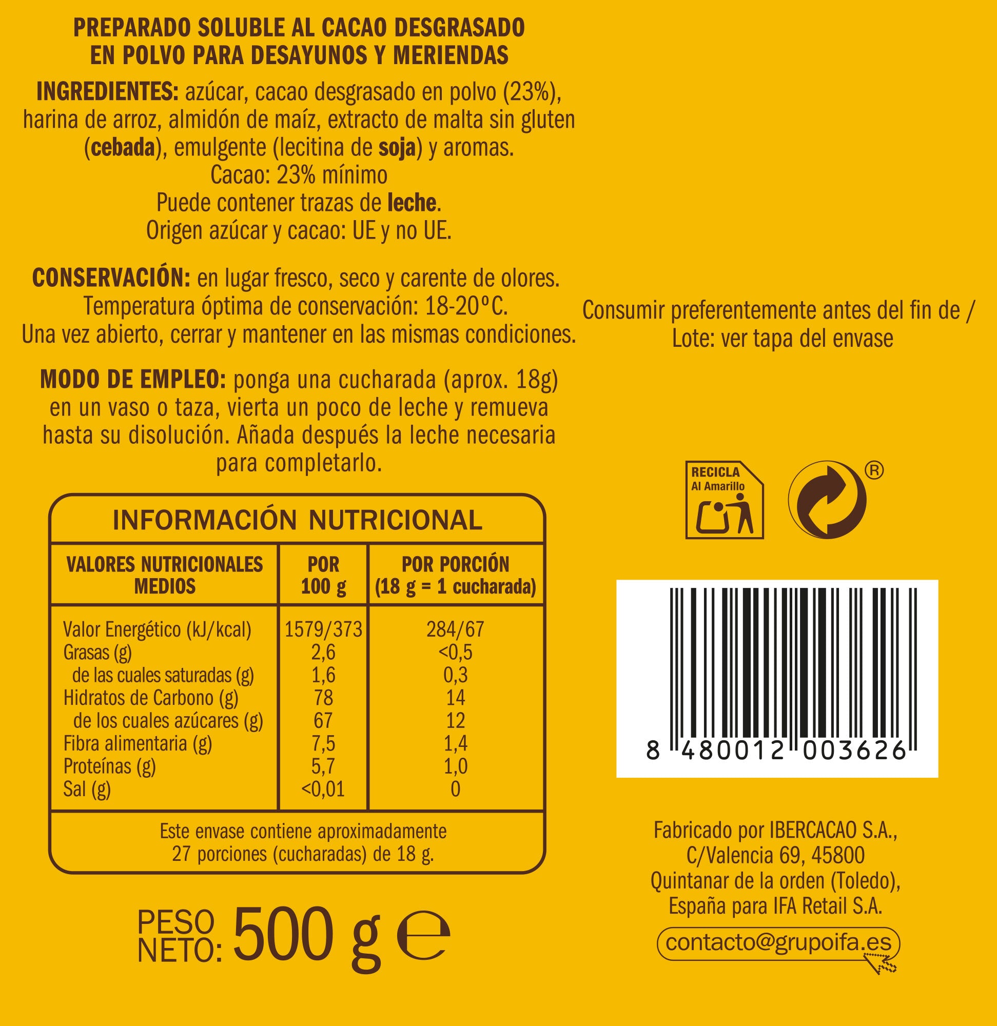 Cacao soluble  Ifa eliges 500g