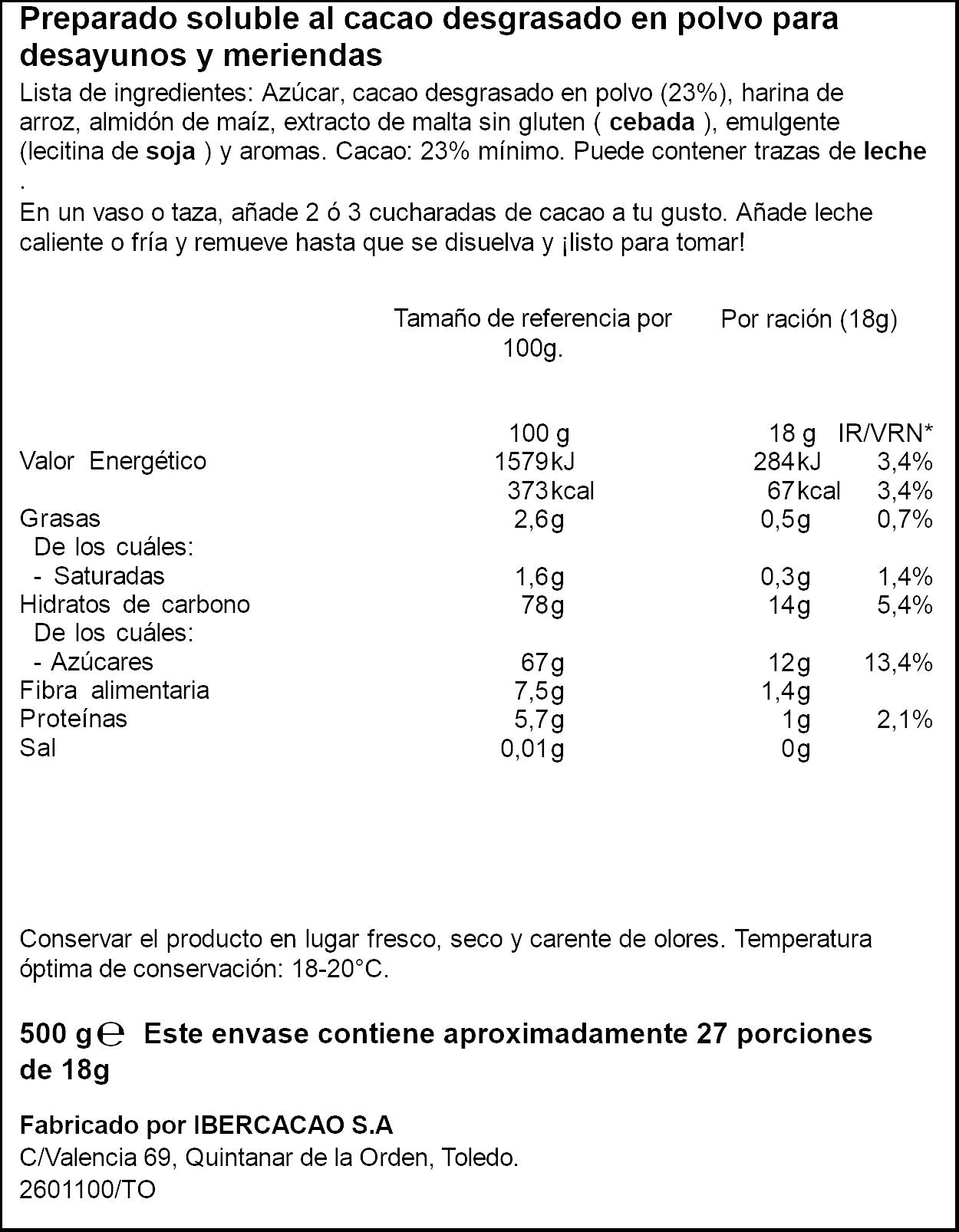 Cacao soluble  Ifa eliges 500g