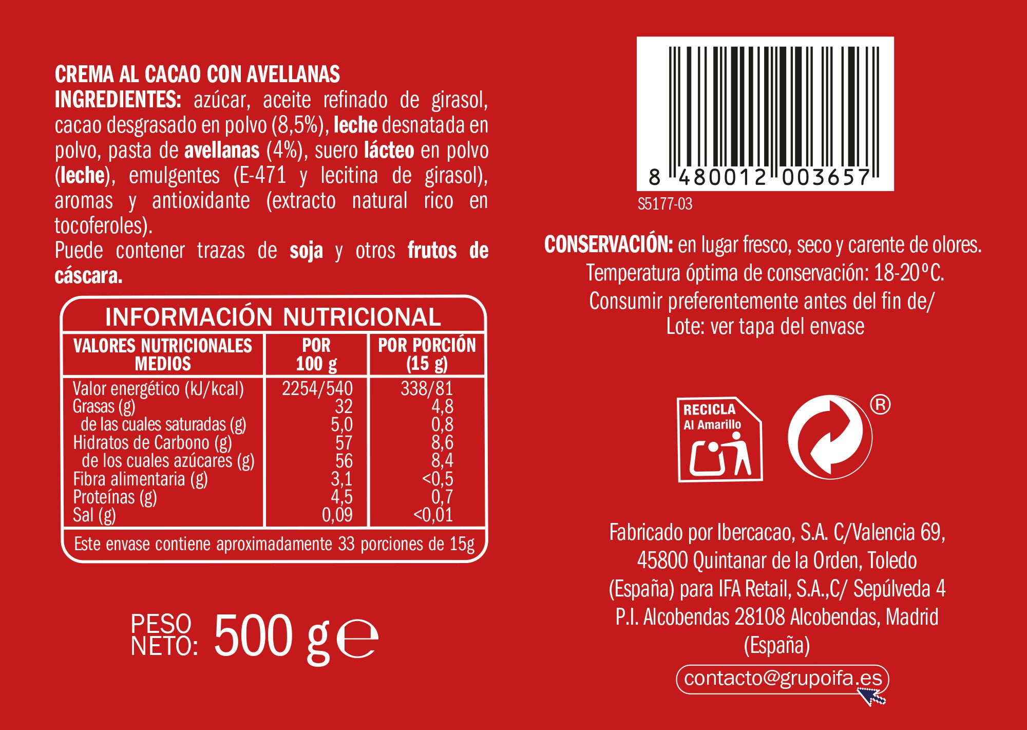 Crema cacao Ifa eliges 500g
