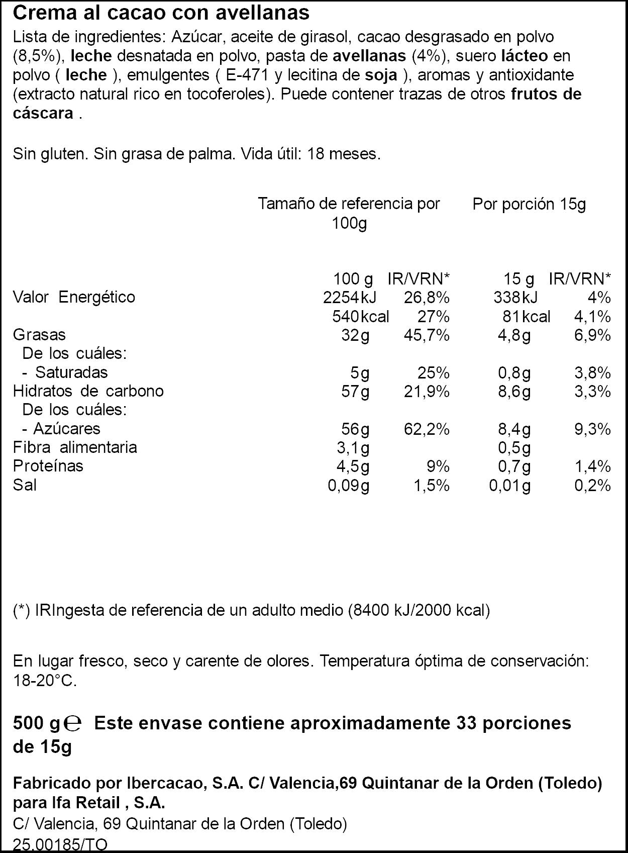 Crema cacao Ifa eliges 500g