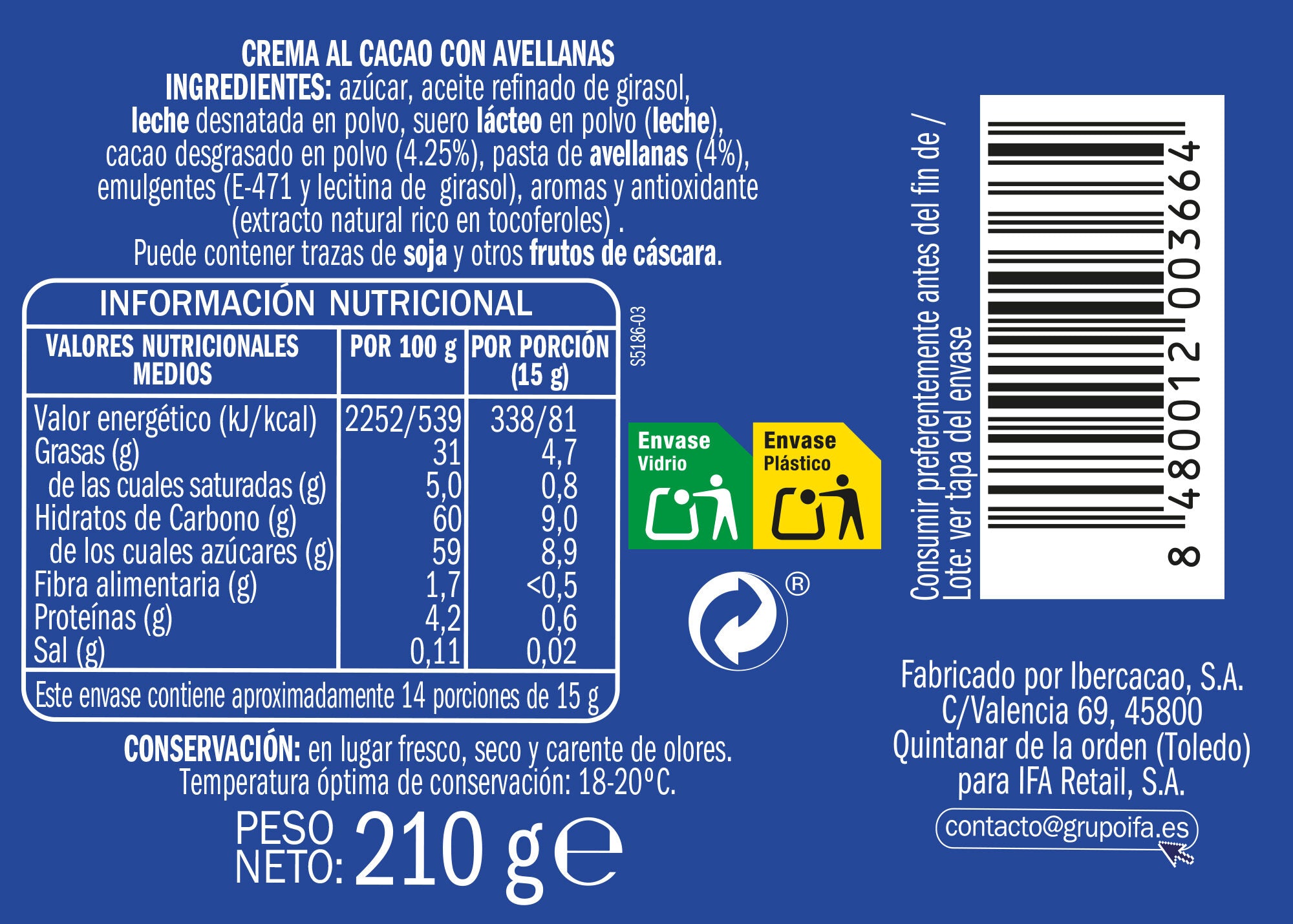 Crema cacao cacao duo Ifa eliges 210g