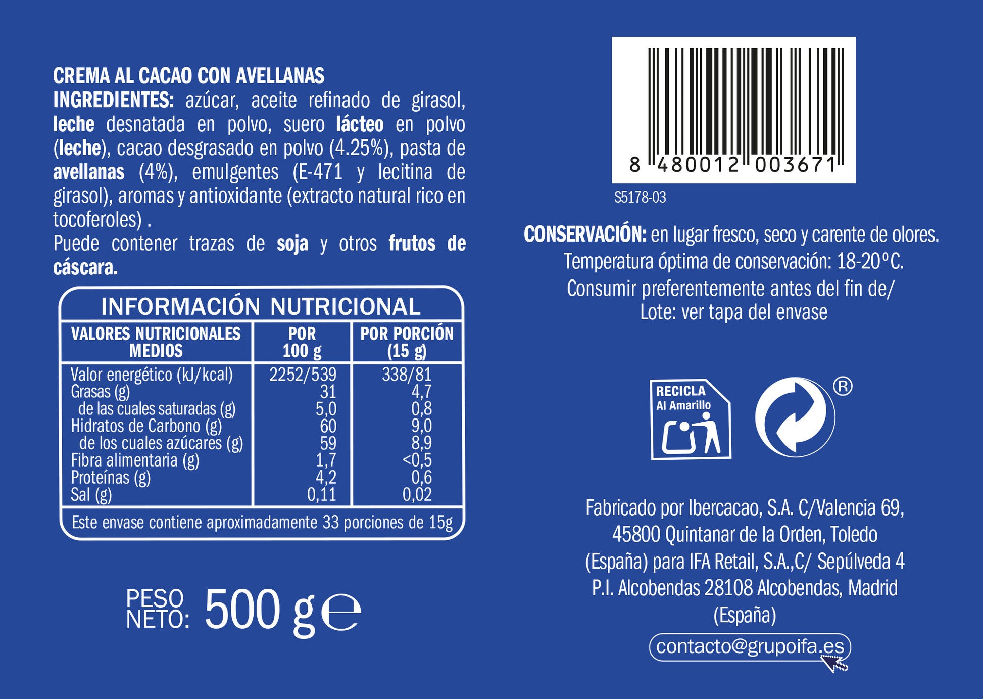 Crema cacao duo Ifa eliges 500g