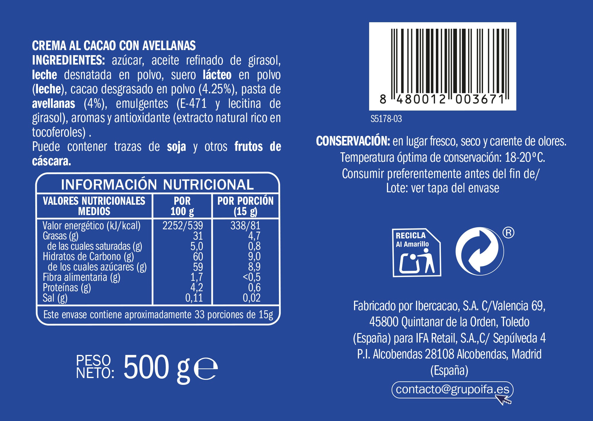 Crema cacao duo Ifa eliges 500g