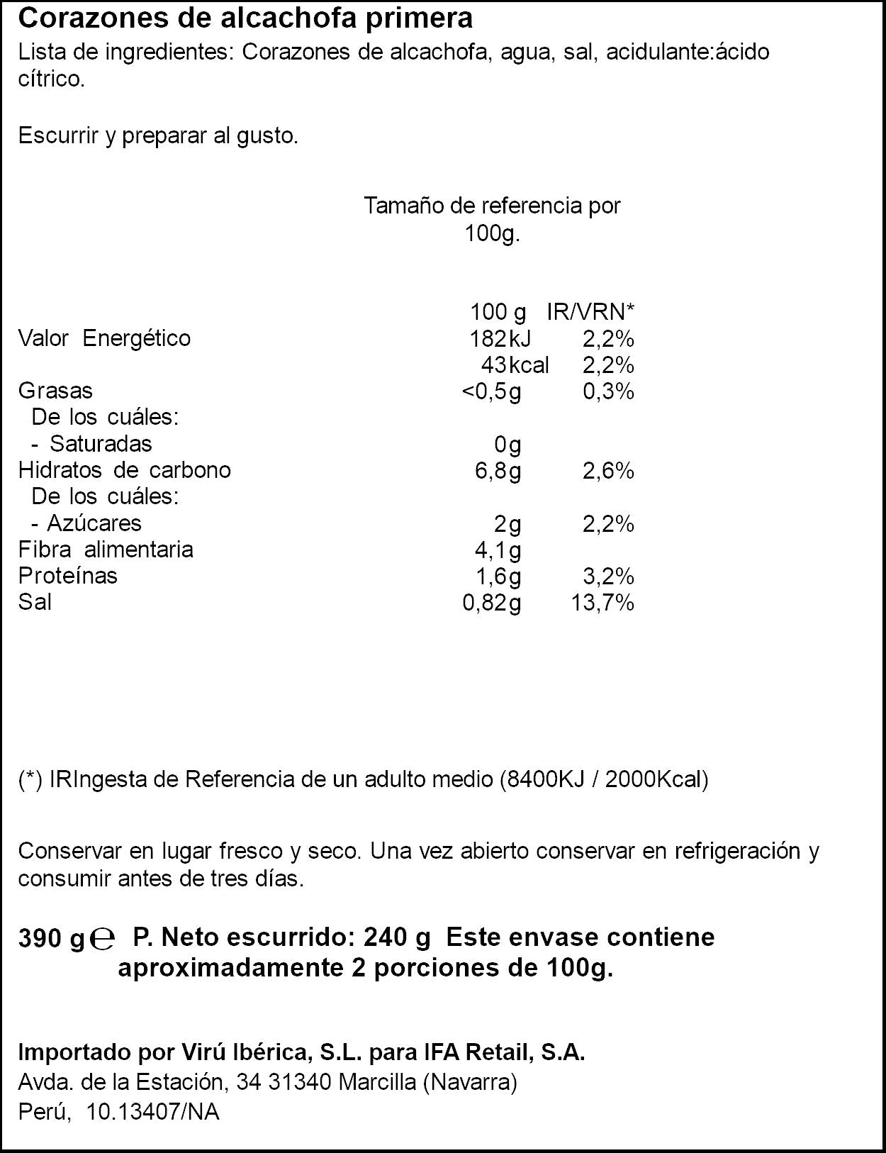Alcachofa 10/12 corazones lata Ifa eliges 240g escurr