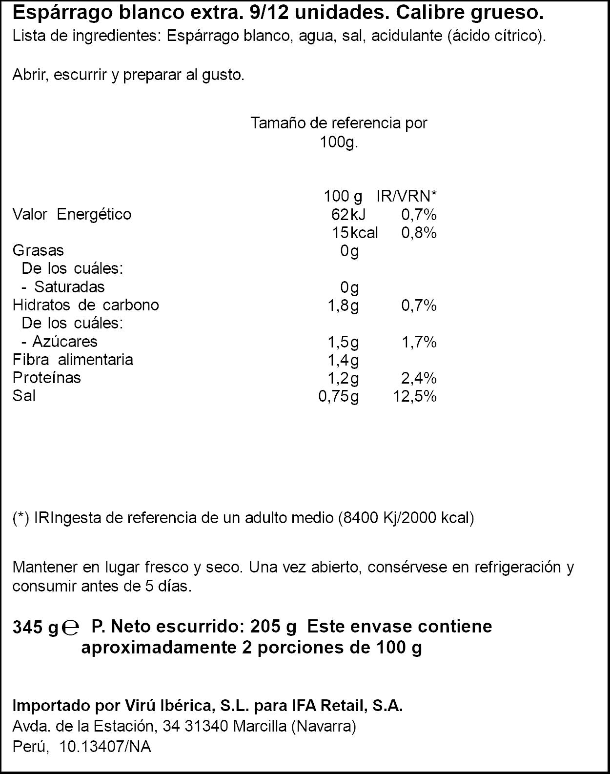 Espárrago blanco cristal 9/12 Ifa eliges 220g escurr