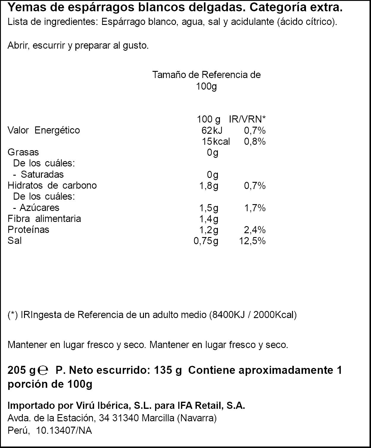 Yema espárrago lata Ifa eliges 135g escurr