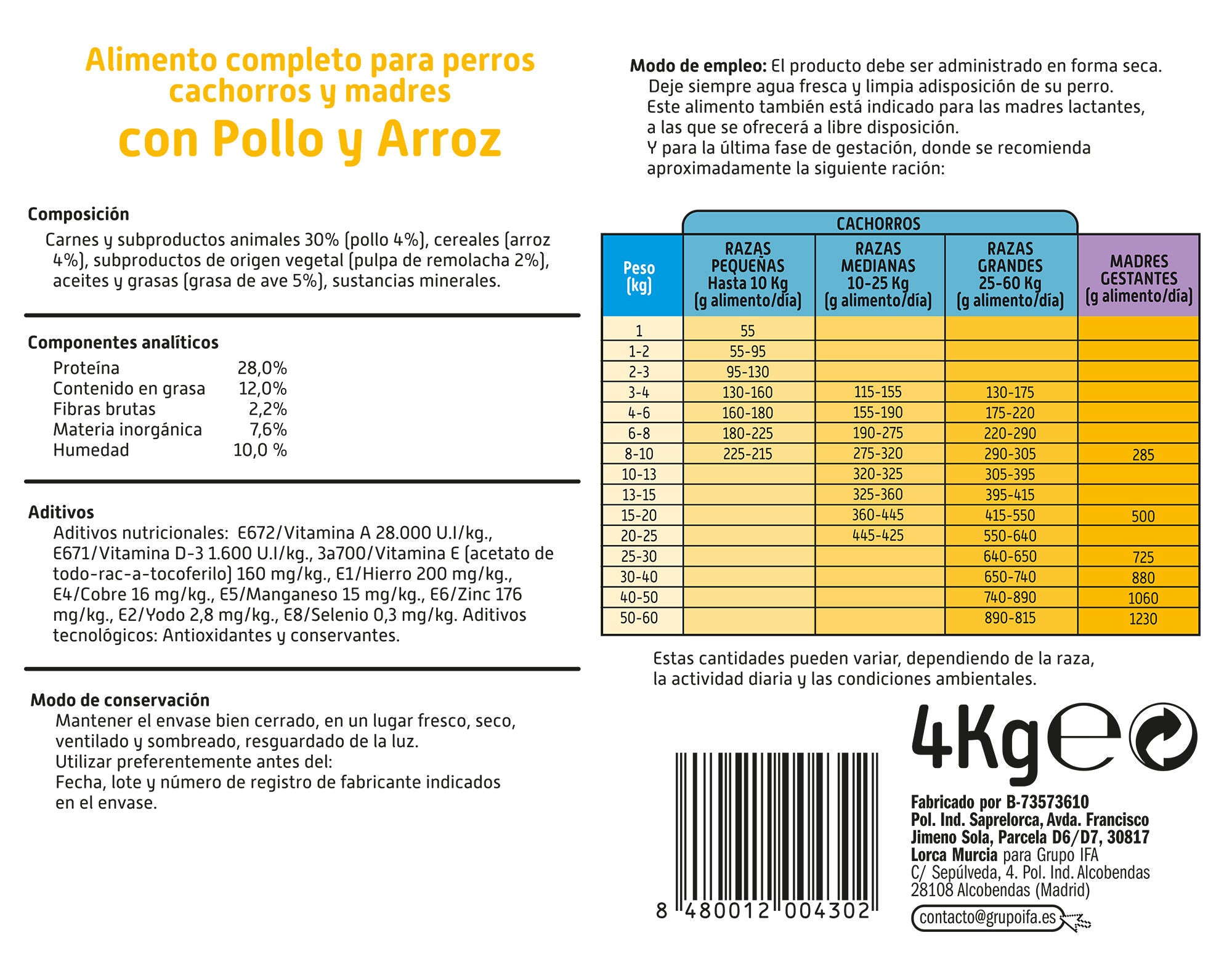 Comida seca perro poll/arr cachorro Ifa amigo 4kg