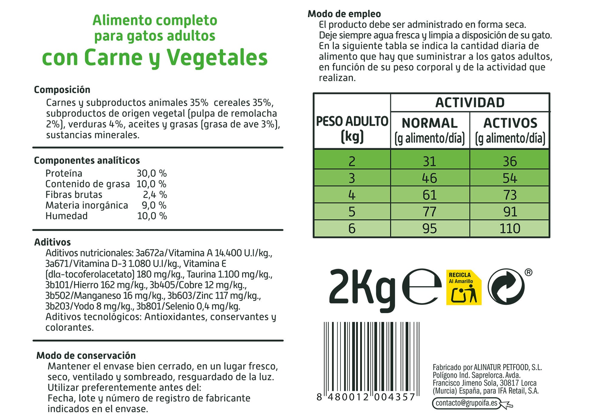 Comida seca gato carne/vegetal saco Ifa amigo 2kg