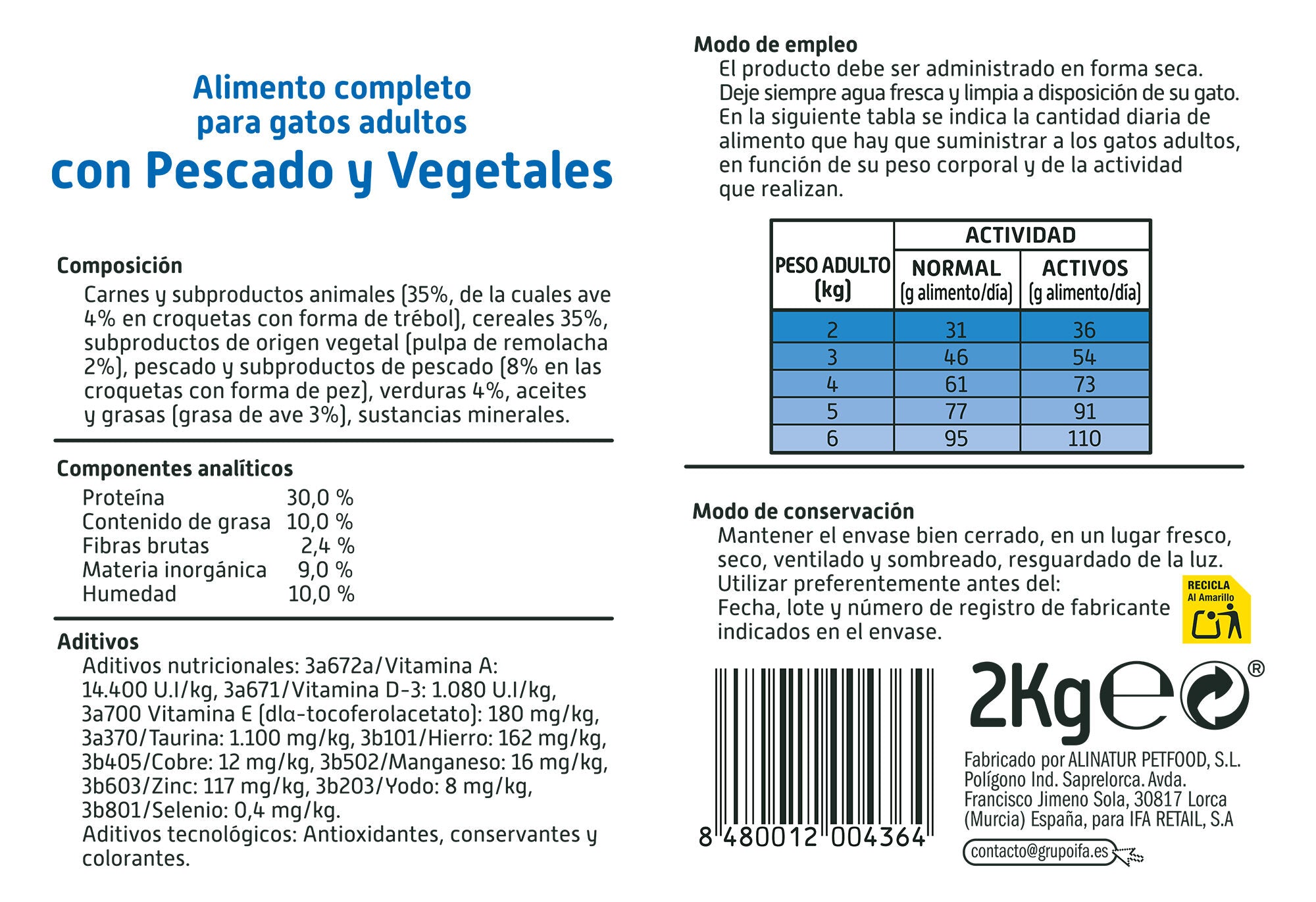Comida seca gato pescado/vegetal Ifa amigo 2kg