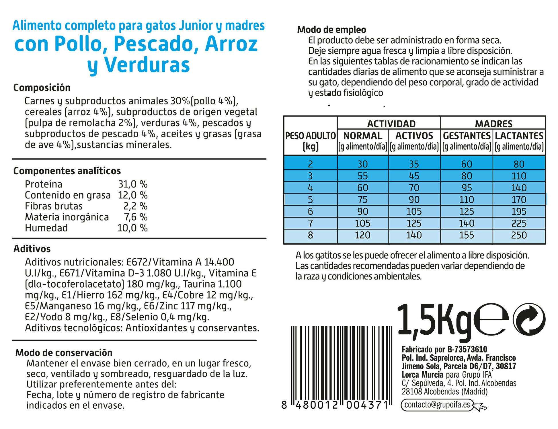 Comida seca gato multicompo junior saco Ifa amigo 1.5kg
