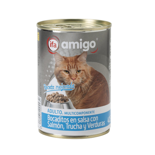 Comida húmeda gato bocaditos salmón lata Ifa amigo 415g La Despensa