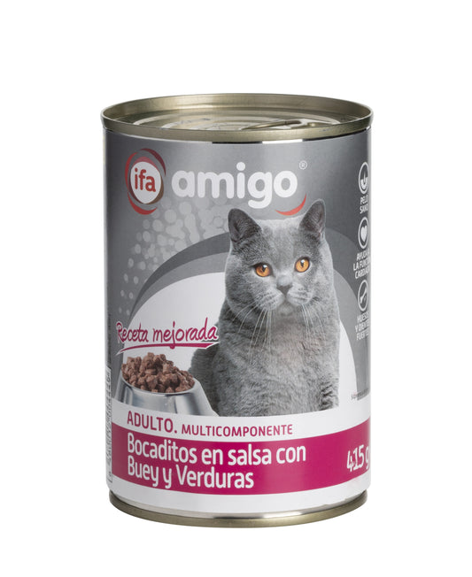 Comida húmeda gato bocados buey lata Ifa amigo 415g La Despensa