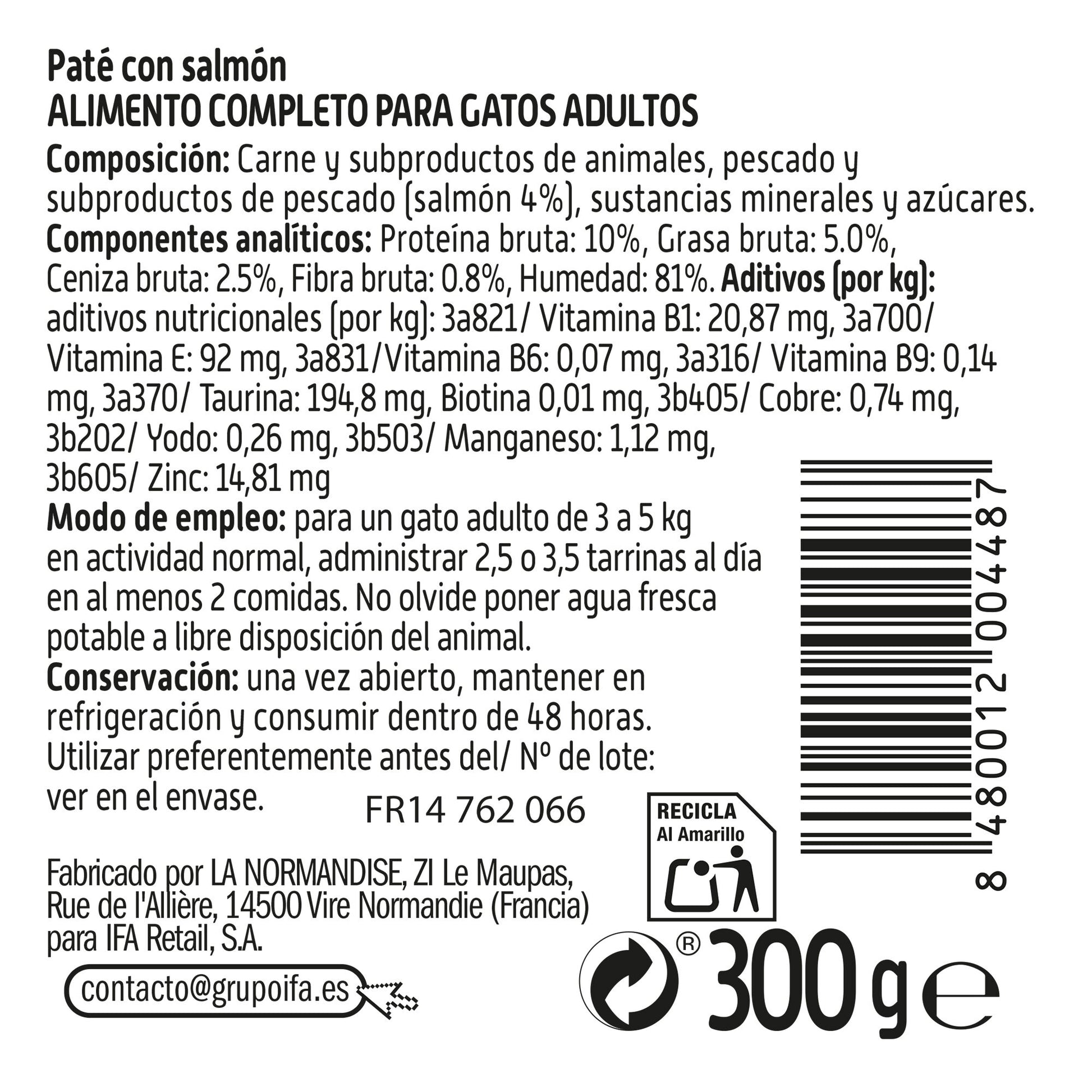 Comida húmeda gato paté salmón tarrina Ifa amigo 300g