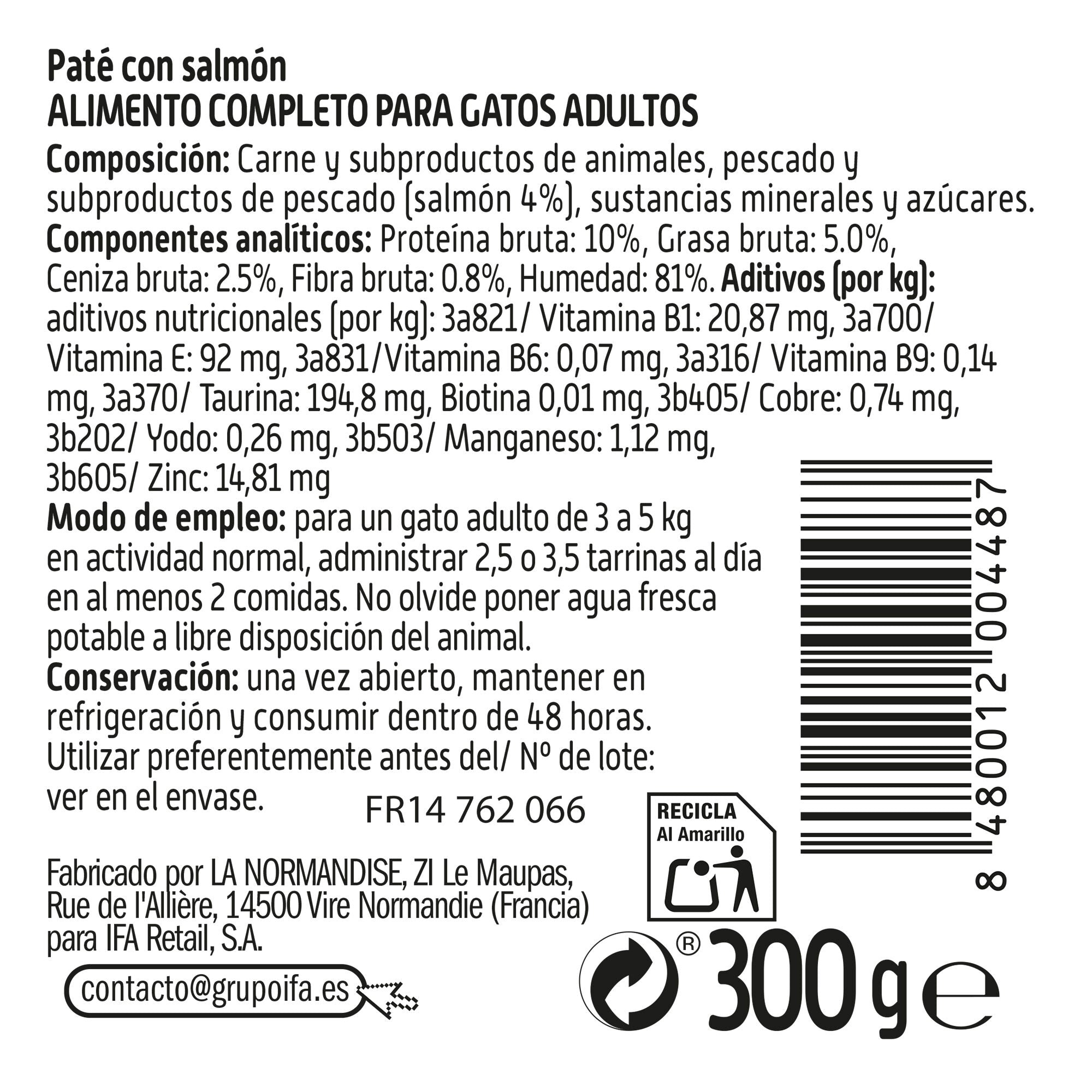 Comida húmeda gato paté salmón tarrina Ifa amigo 300g