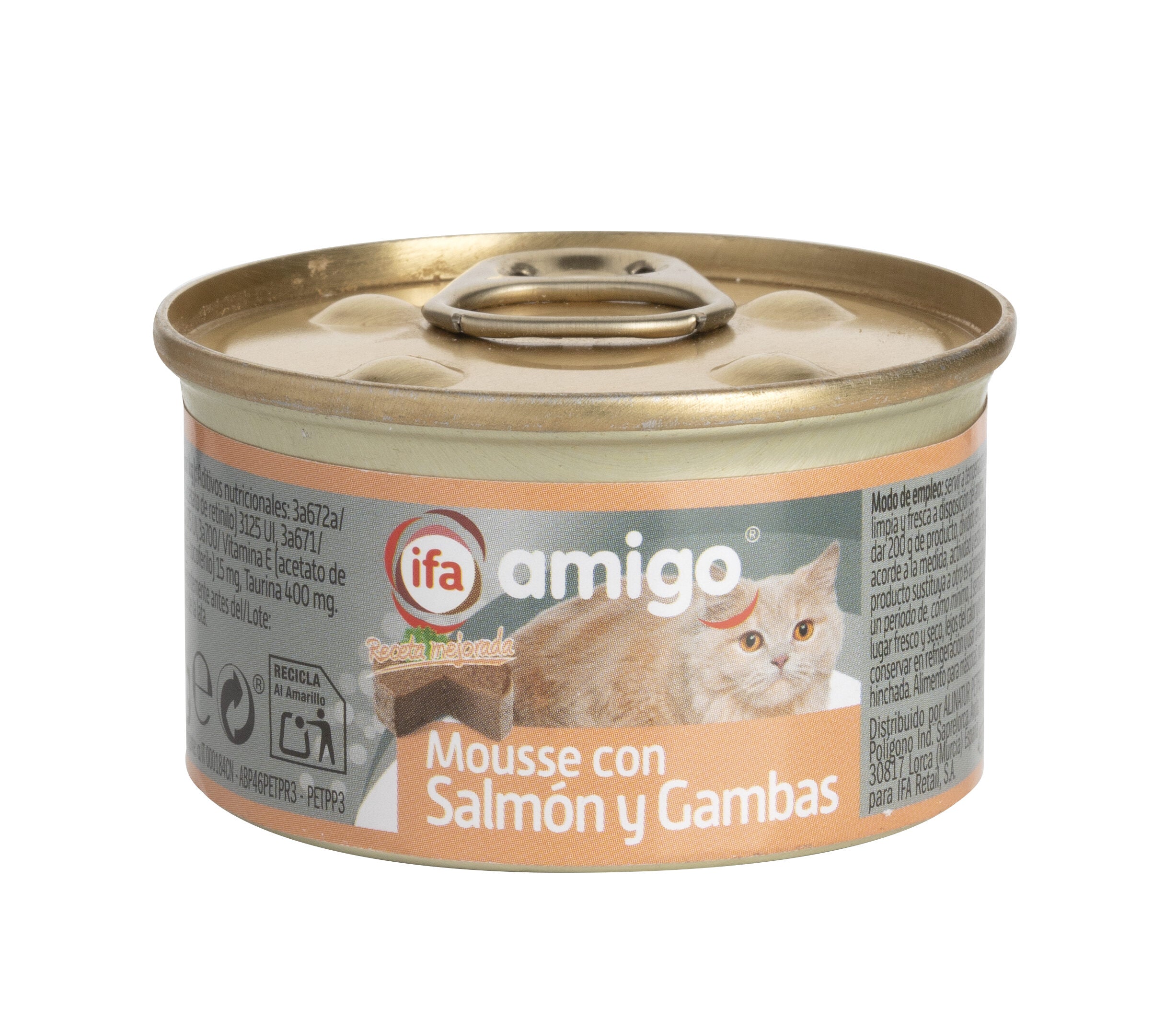 Comida húmeda gato mousse salmón y gambas lata Ifa amigo 85g