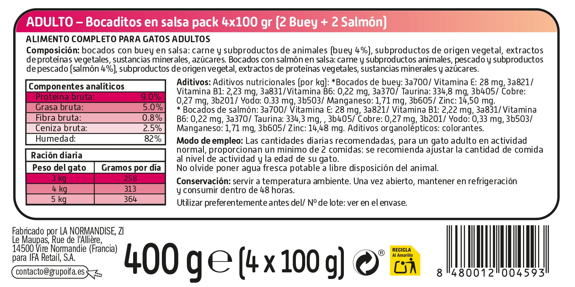Comida gato húmedo bocad terner/pesc tarrin Ifa amigo p4 100g/u