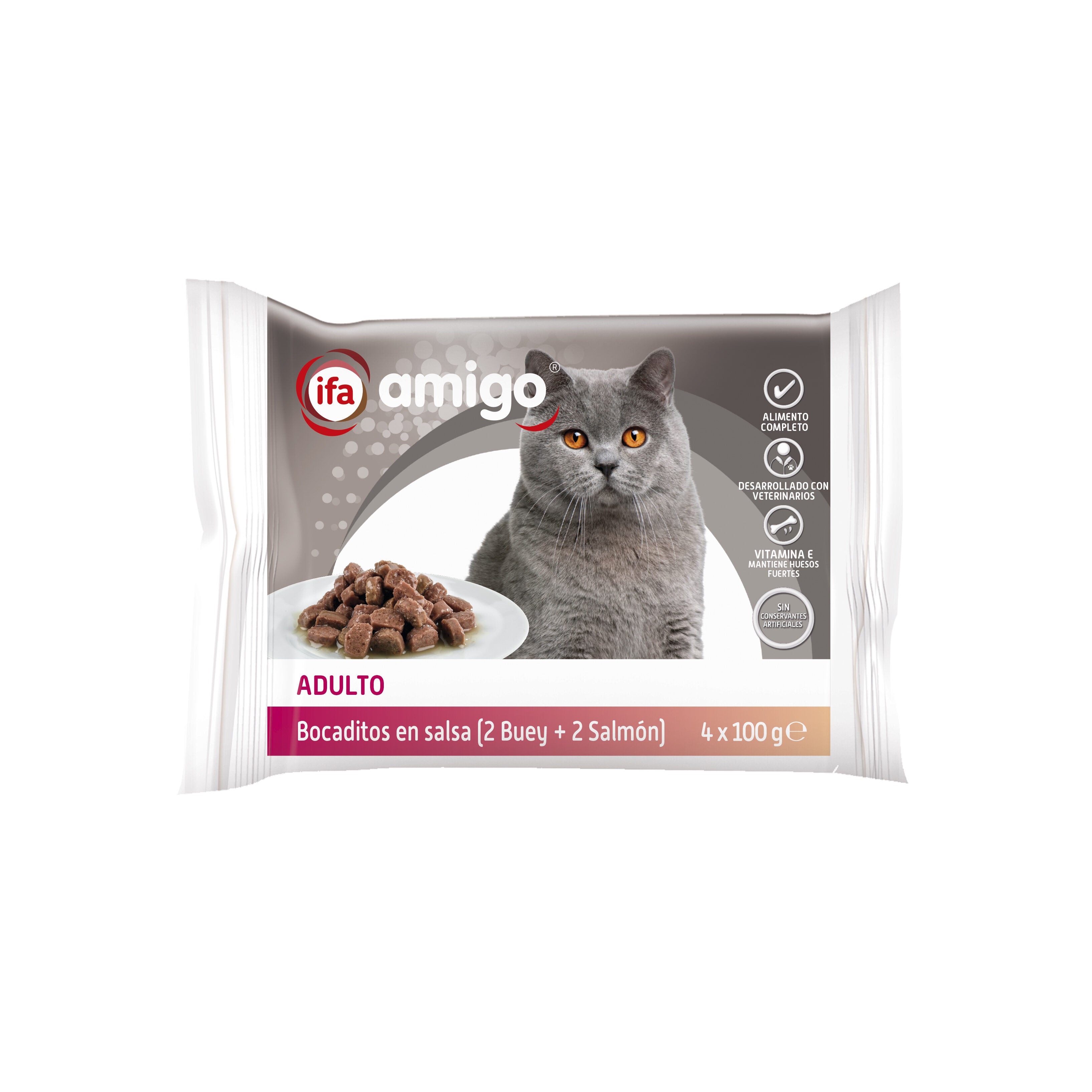 Comida gato húmedo bocad terner/pesc tarrin Ifa amigo p4 100g/u