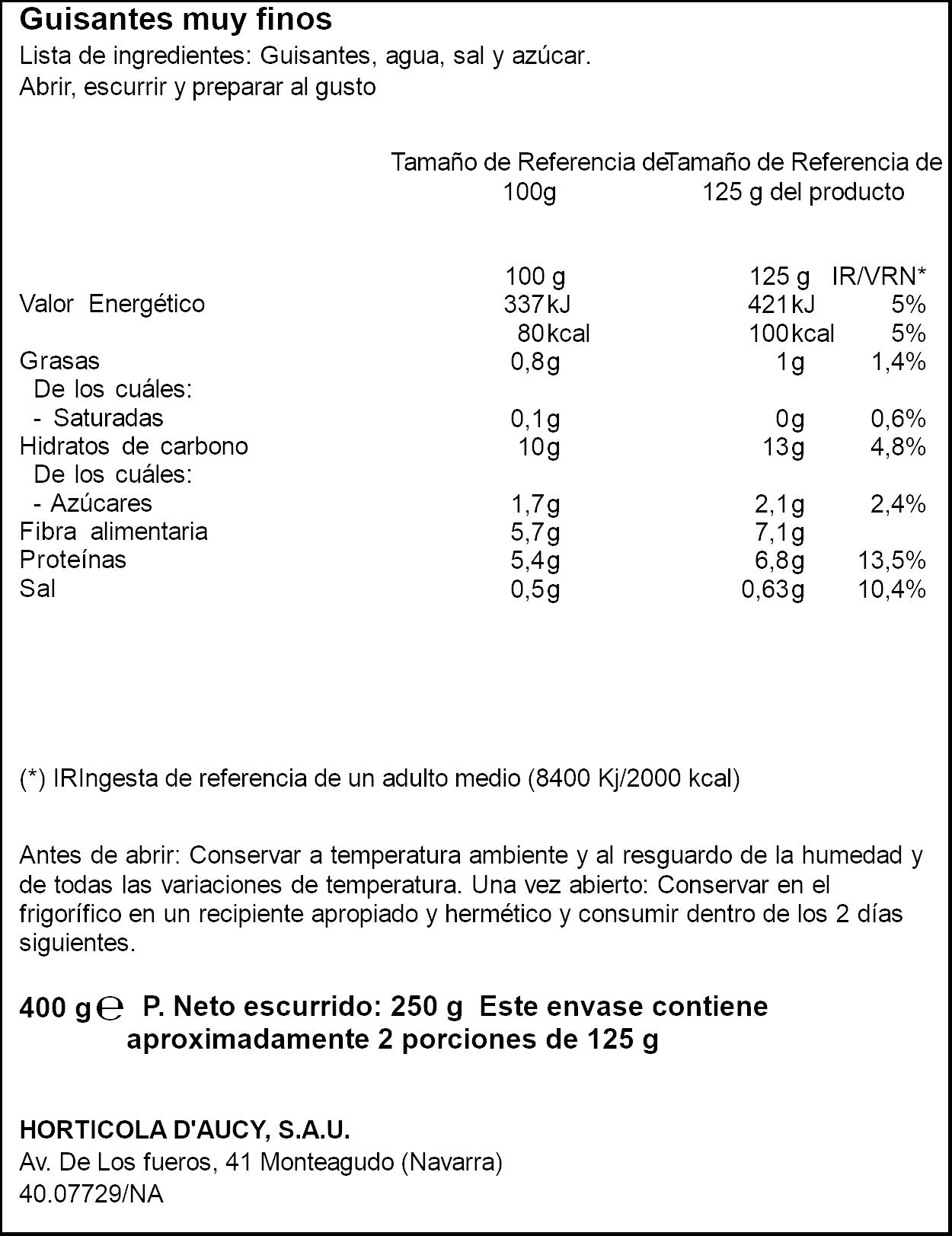 Guisante muy fino lata Ifa eliges 250g escurr