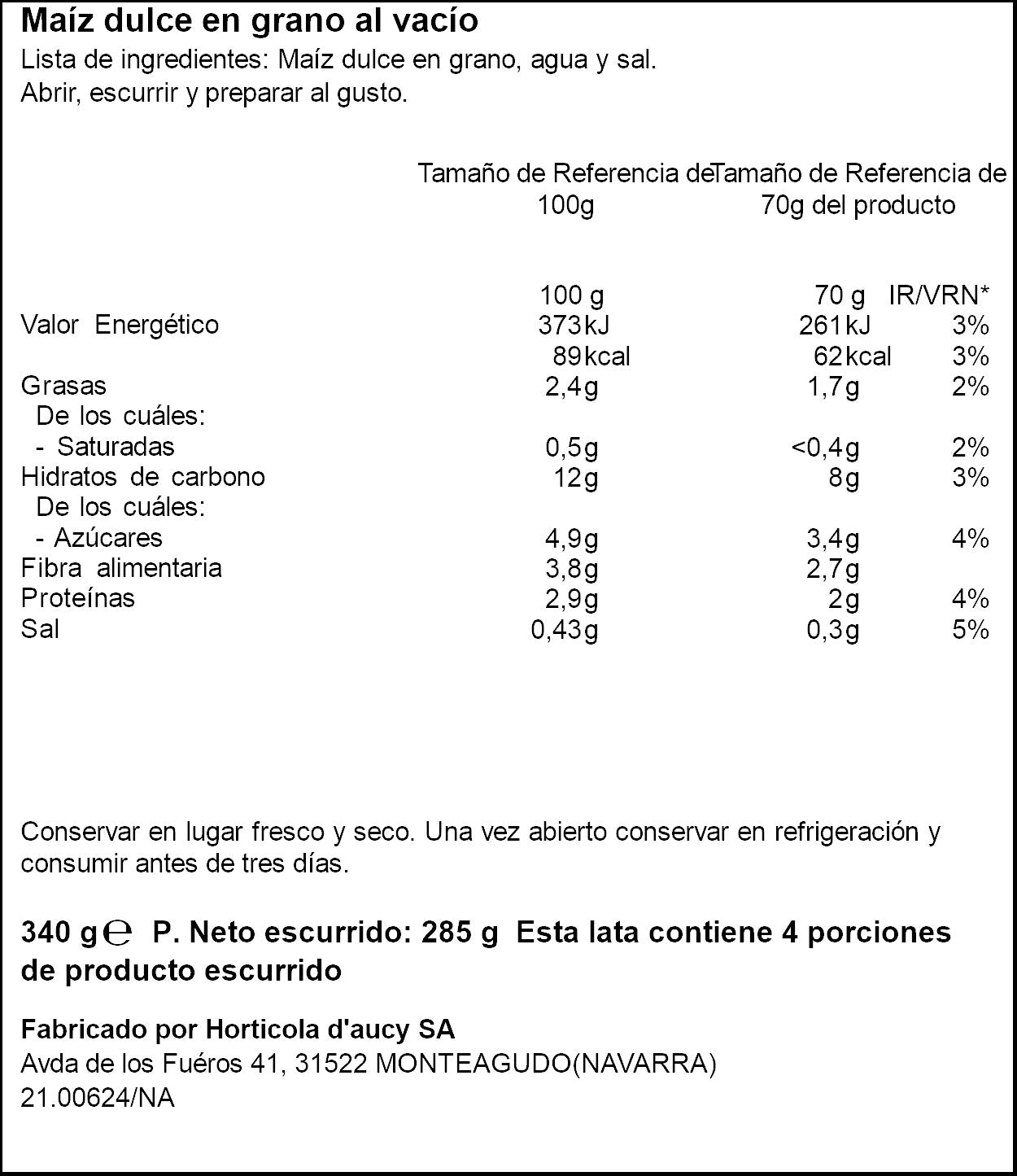 Maíz dulce grano lata Ifa eliges 285g escurr