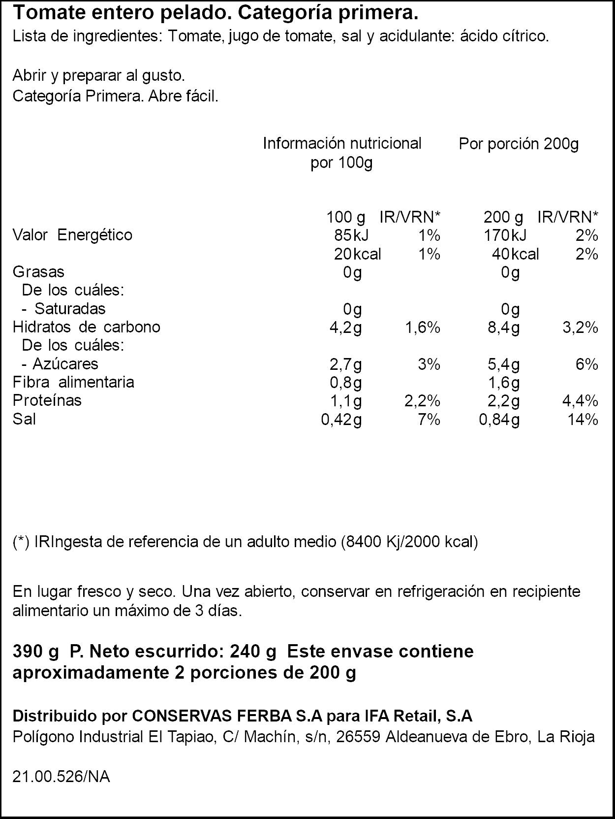 Tomate troceado lata Ifa eliges 240g escurr