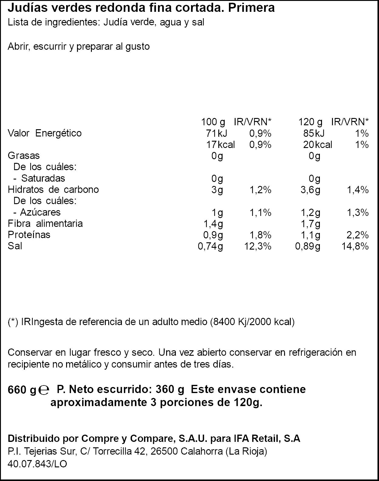 Judía verde fina cristal Ifa eliges 360g escurr